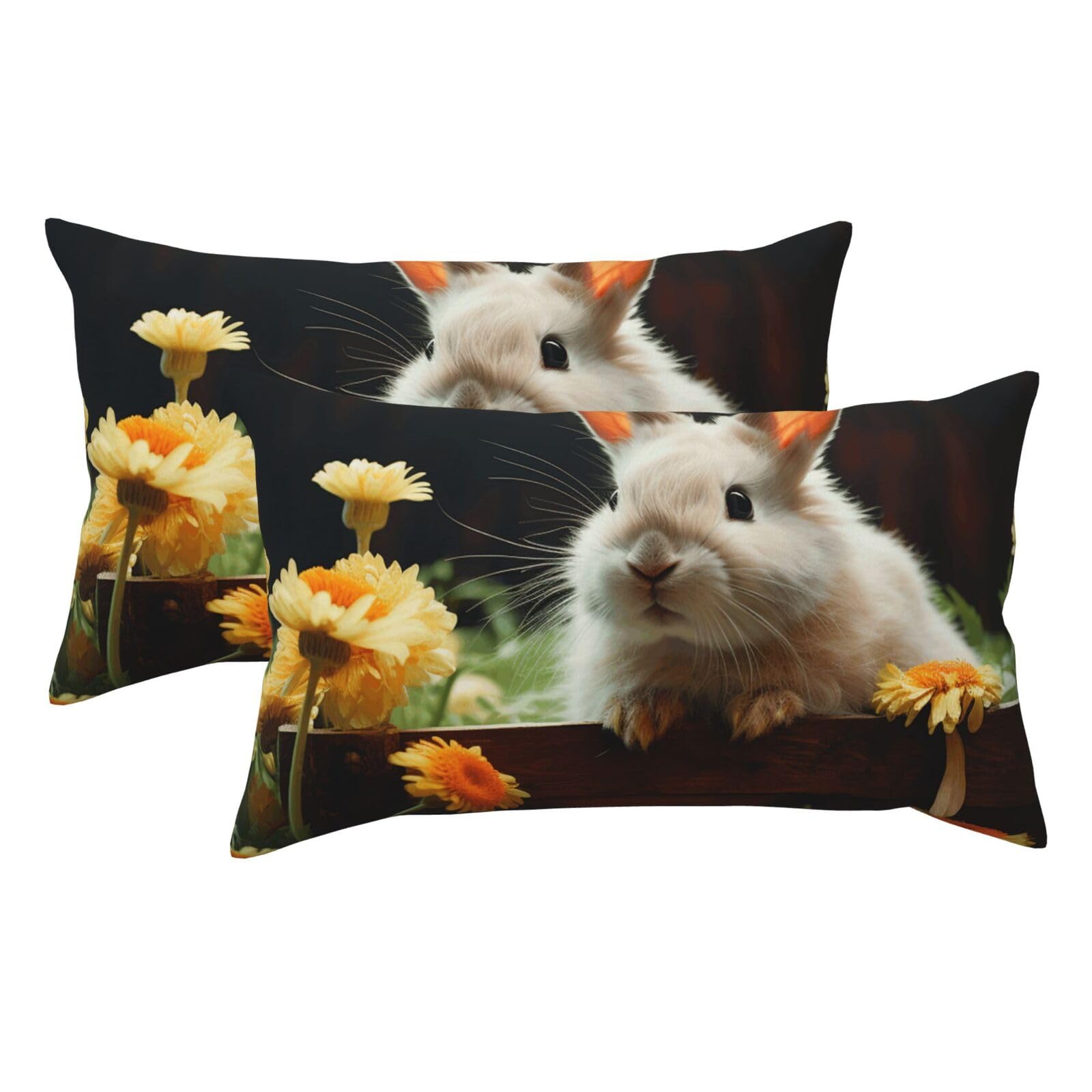 2 Pack King Pillow Cases with Hidden Zipper, Soft Breathable Pillow Covers for Hair and Skin, Rabbit and Flower Pillowcases 20"x36" Bed Pillow Protectors Cover for Sleeping Gifts