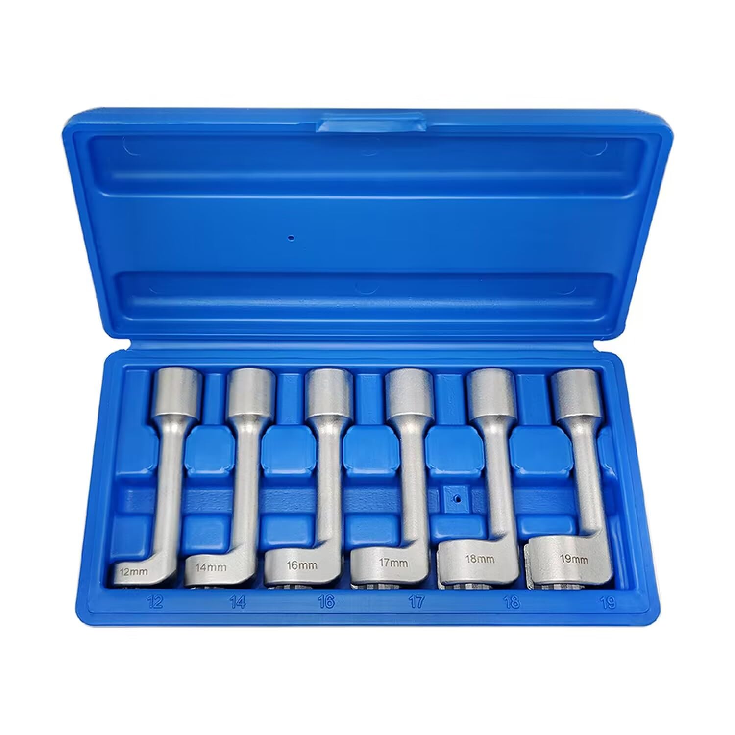 JEUCLEL 6PCS 1/2" Dr.Injection Line Socket, L-Type Diesel Fuel Injector Line Injection Wrench Set, Injection Line Socket Open Type, 12 14 16 17 18 19mm Fuel Line Dismantling Removal Tool