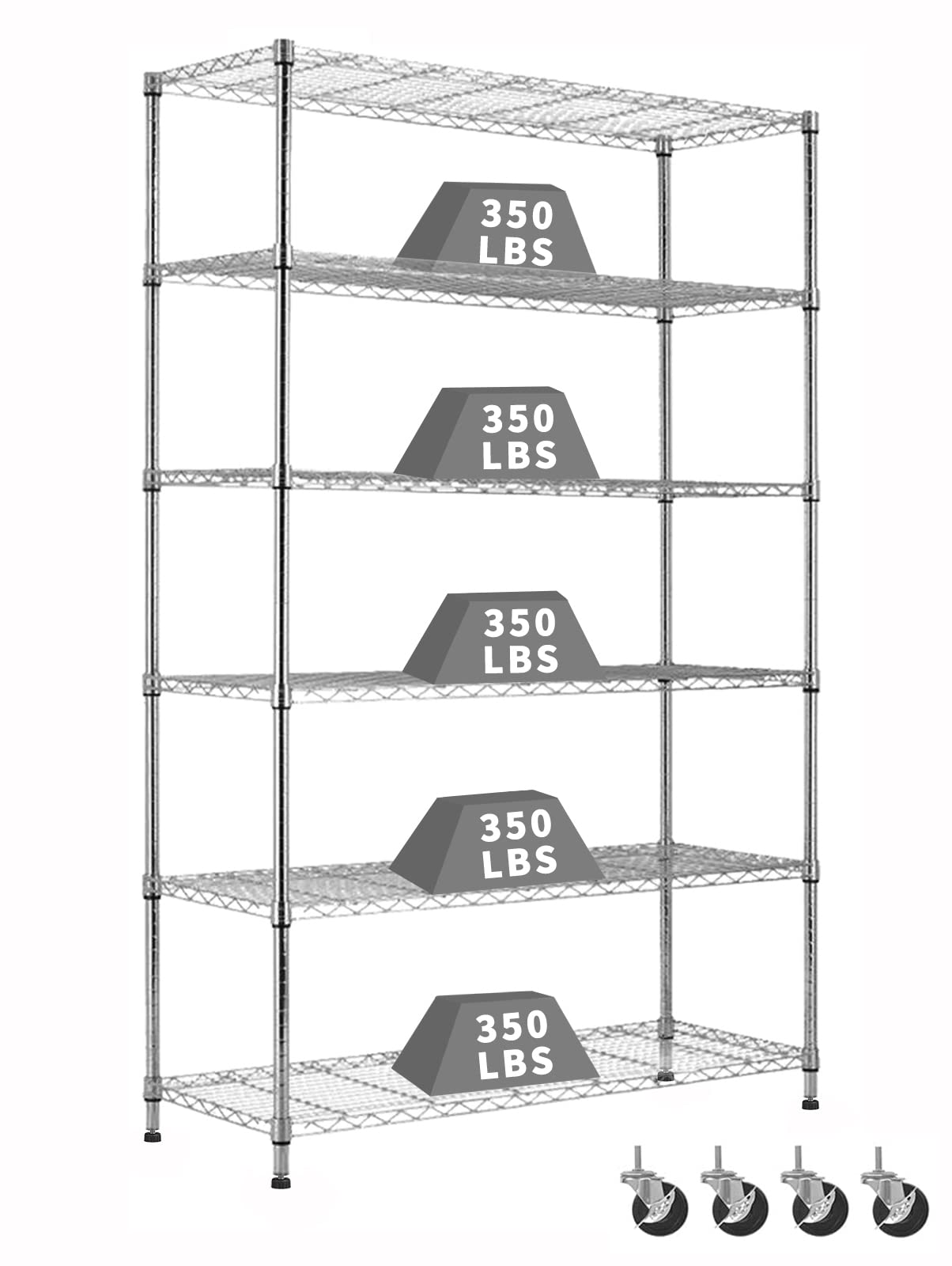 48" x 18" x 82" Metal Shelving Unit NSF Storage Racks with Wheels/Leveling Feet 6 Shelf Adjustable Heavy Duty Garage Shelves for Kitchen Basement, 2100LB Capacity, Chrome