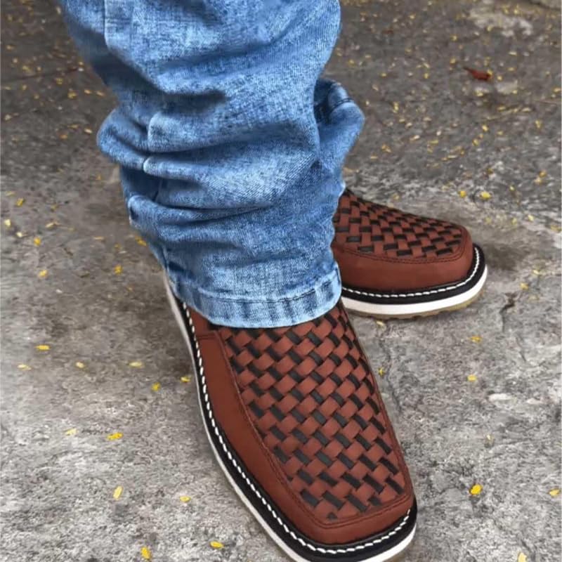 Zenfaze Handcrafted Western Cowboy Boots for Men, Zenfaze Men's Boots Square Toe Leather Hand woven Petatillo Boot with Double Side Zipper3