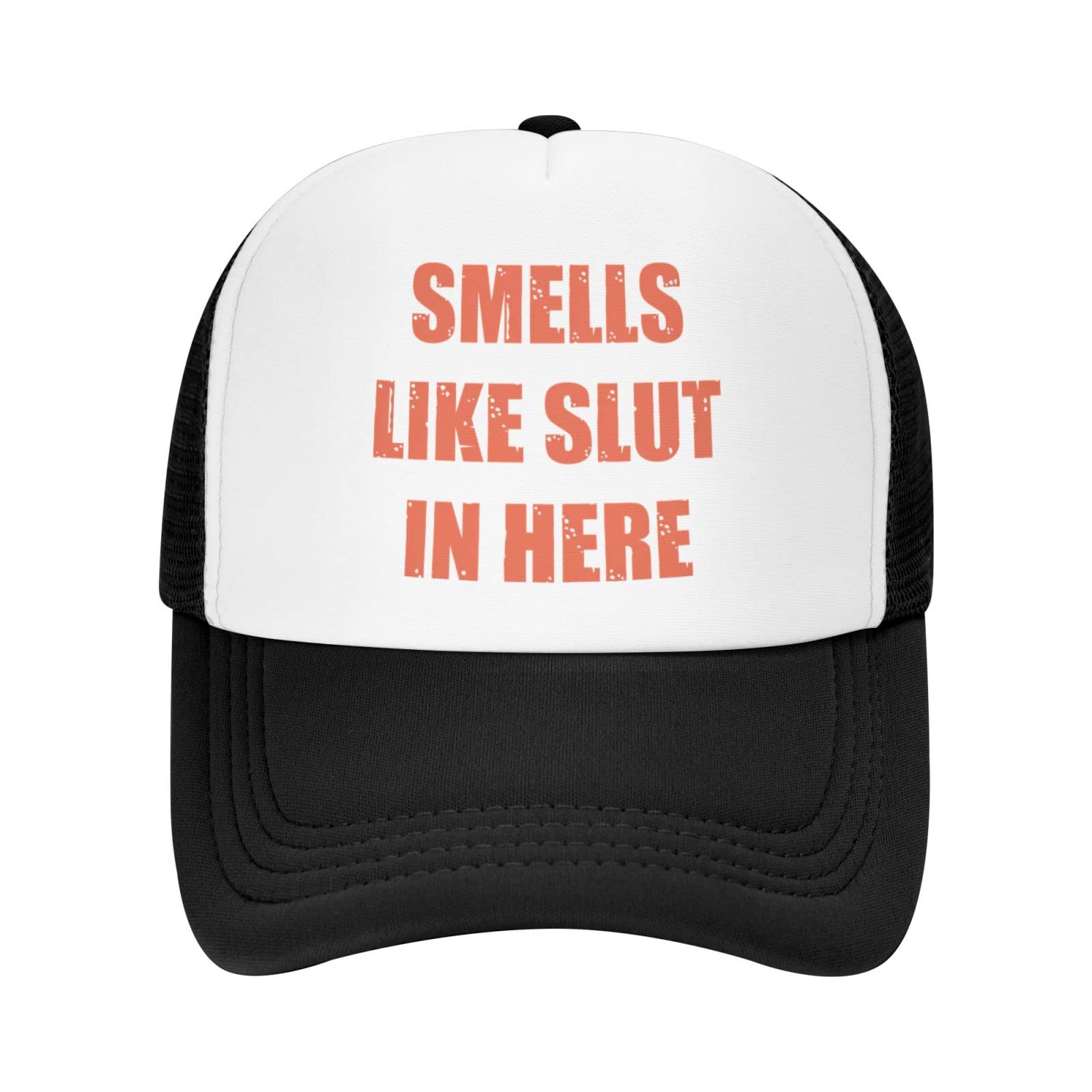 Smells Like Slut in Here Funny Adjustable Mesh Trucker Hat Sport Baseball Cap Men Women Gift Dad Hat Fishing Cap Black