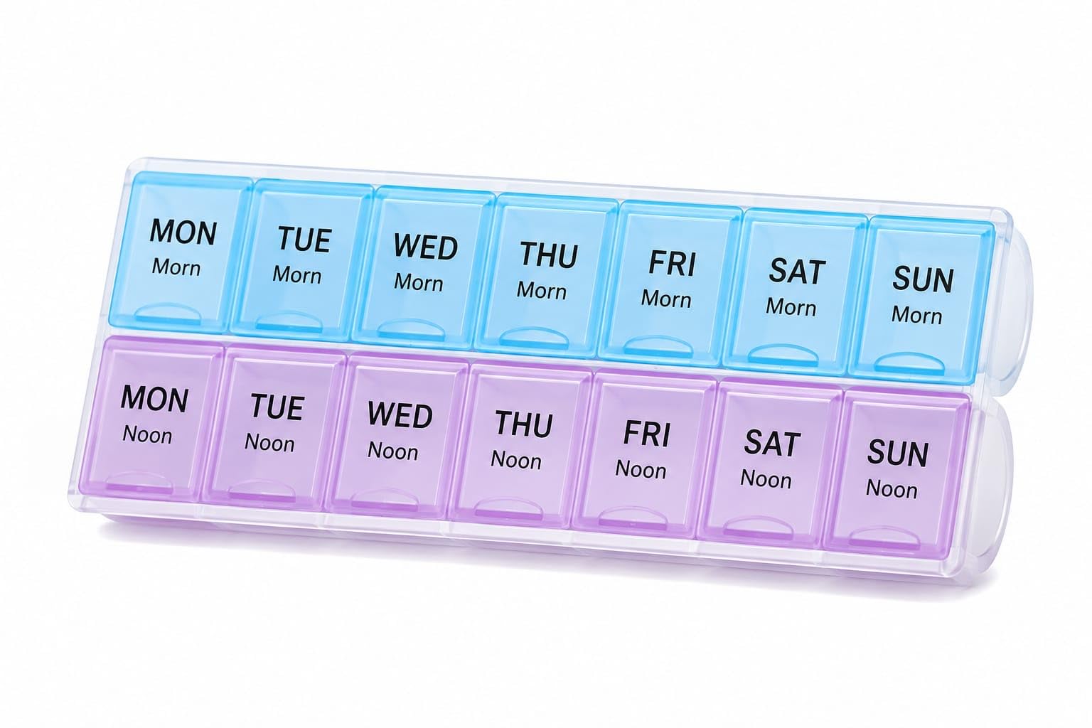 BPA Free Plastic Weekly Pill Organizer | 14 Large Compartments | Moisture Resistant Storage | Two Times Daily Layout | Medicines, Vitamins & Supplements | Multicolor | Pack of 1-image-17