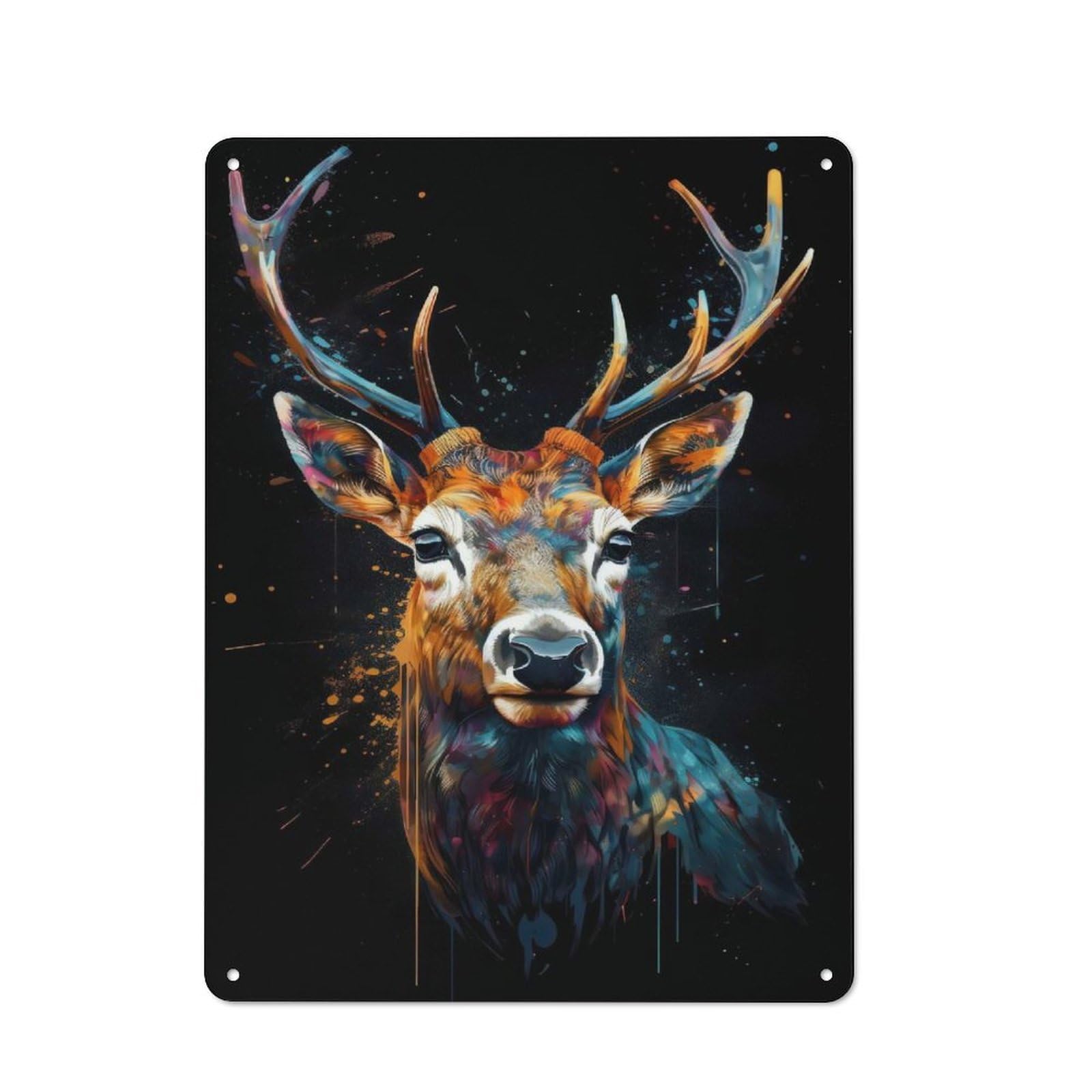 Industrial Tin Wall Sign 40x30cm Featuring Deer Watercolor, Urban Room Decor for Workspace, Cafe, Hallway Or Garage