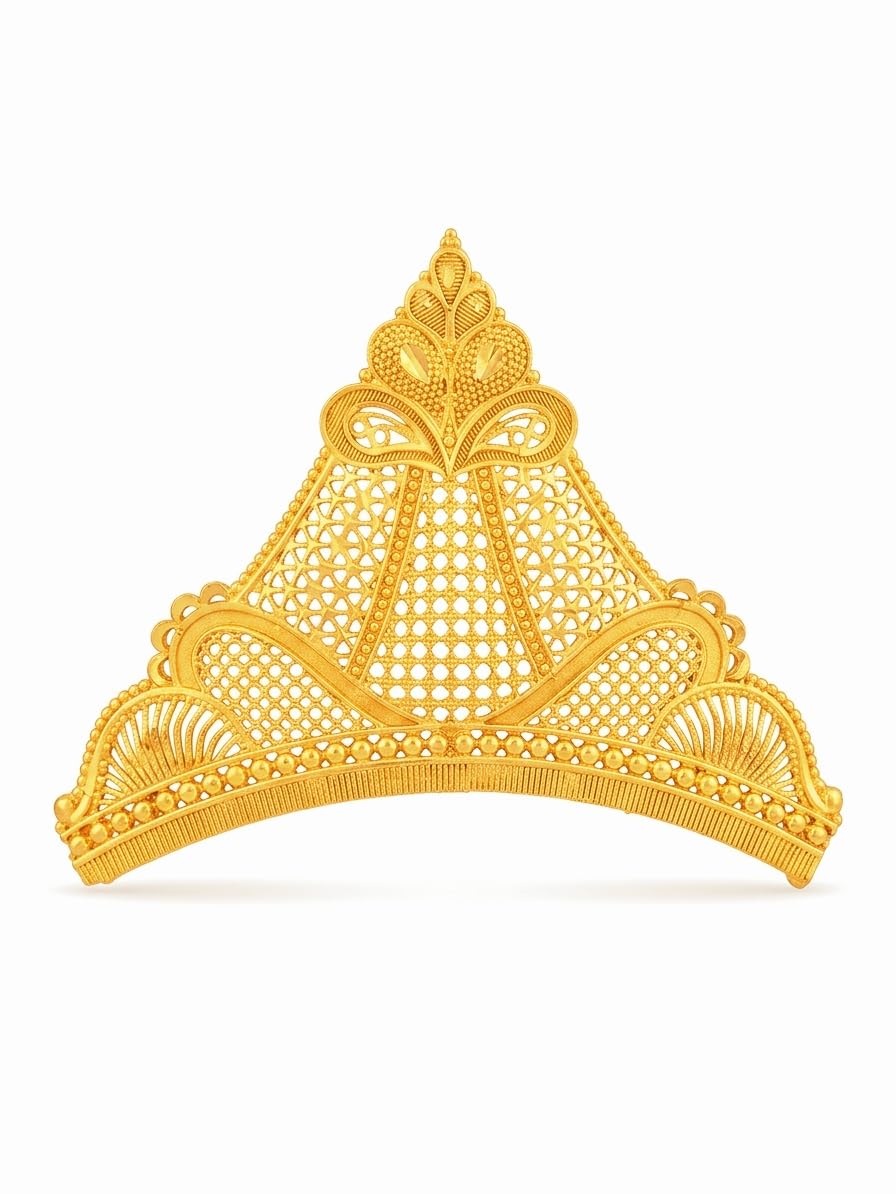 bengcraft Traditional Bridal Golden Mukut Crown for Bengali Bride Women | Wedding Head piece Hair Accessories for Girls | Gold Color Plated Taj Tiara for God and Goddes Idols Laddu Gopal, Durga Devi Maa, Krishna-picture-33