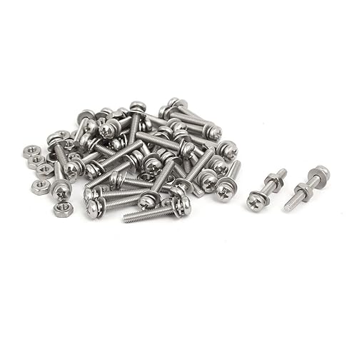 IIVVERR Tornillo de cabeza Phillips de acero inoxidable M2.0.197x0.630 in 304 Tornillo de cabeza plana tuerca con arandela 35 juegos (M2.0.197x0.630