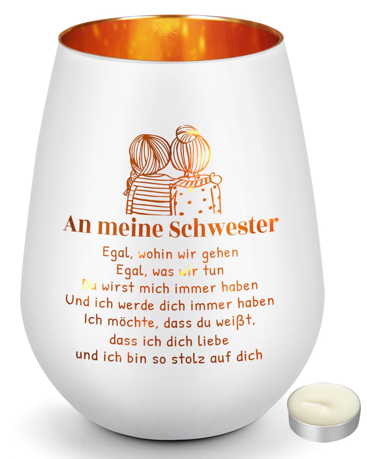 CadeauJoie Schwester Geschenk, Geschenke für Schwester, Windlicht aus Glas, Beste Geburtstagsgeschenk Geschenk für Schwestern