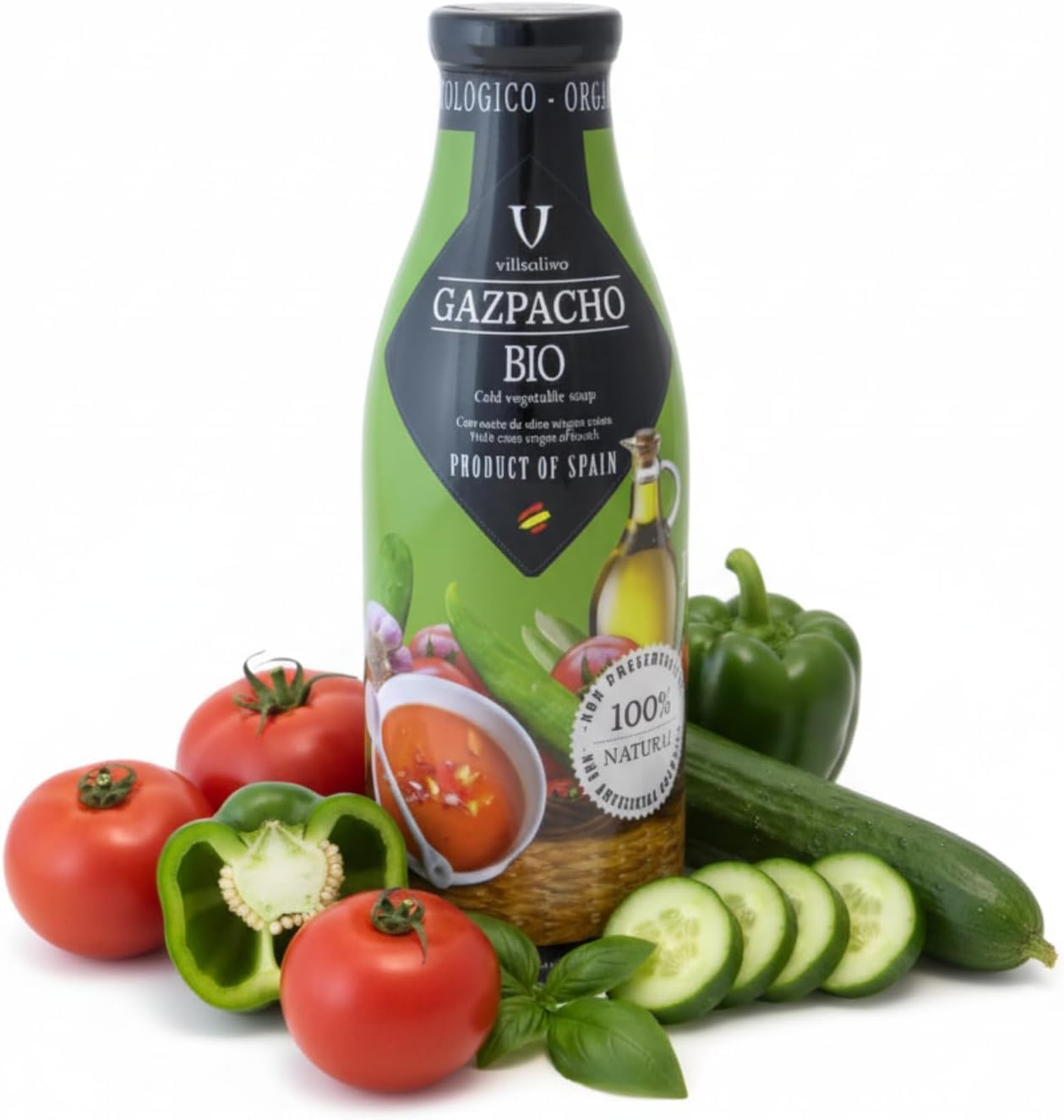 Villaolivo - Gazpacho Ecológico 1L | Pack 6 Botellas en Cristal | Receta Tradicional, 100% Natural y Sin Conservantes