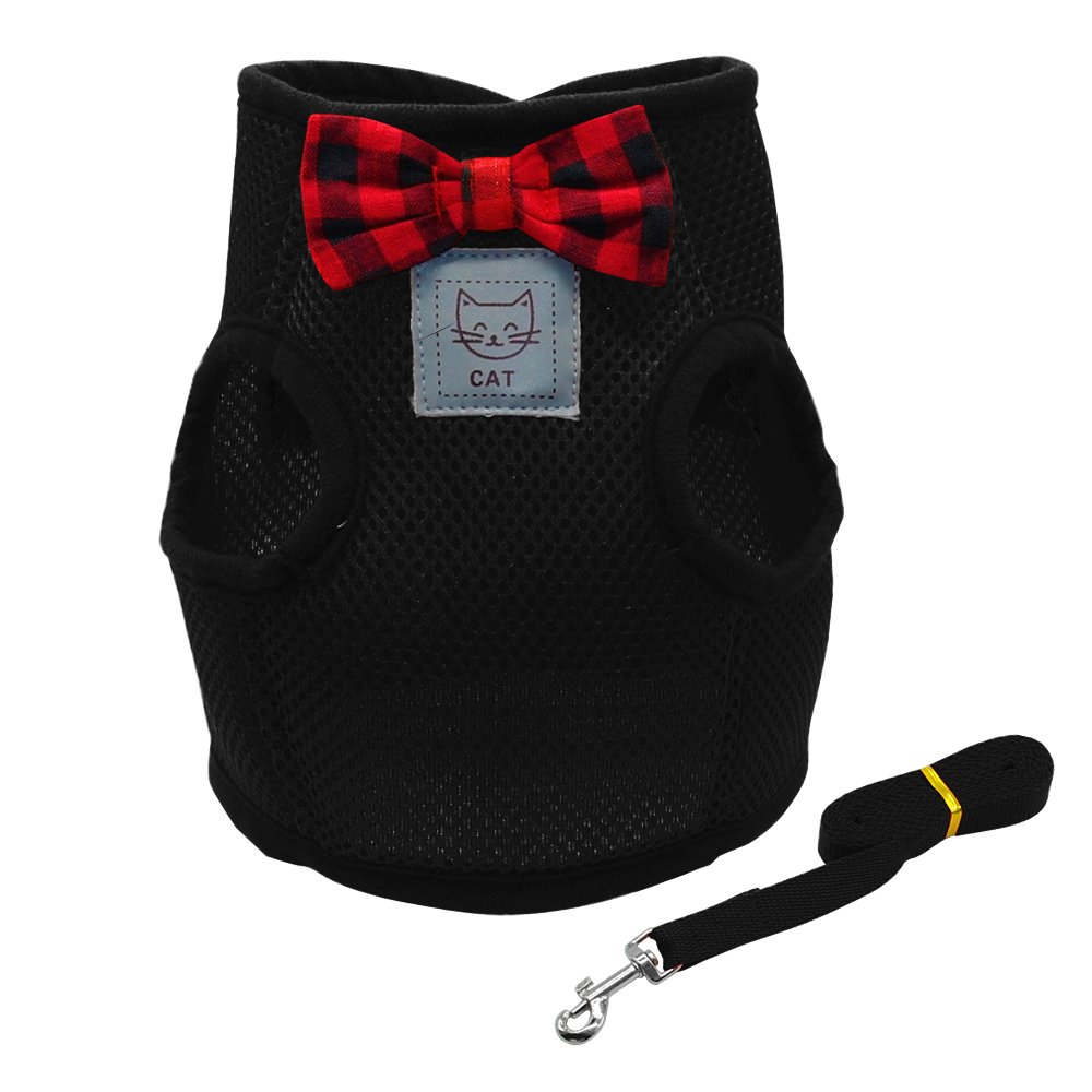 Harnais pour chien et laisse assortie avec nœud papillon noir taille A