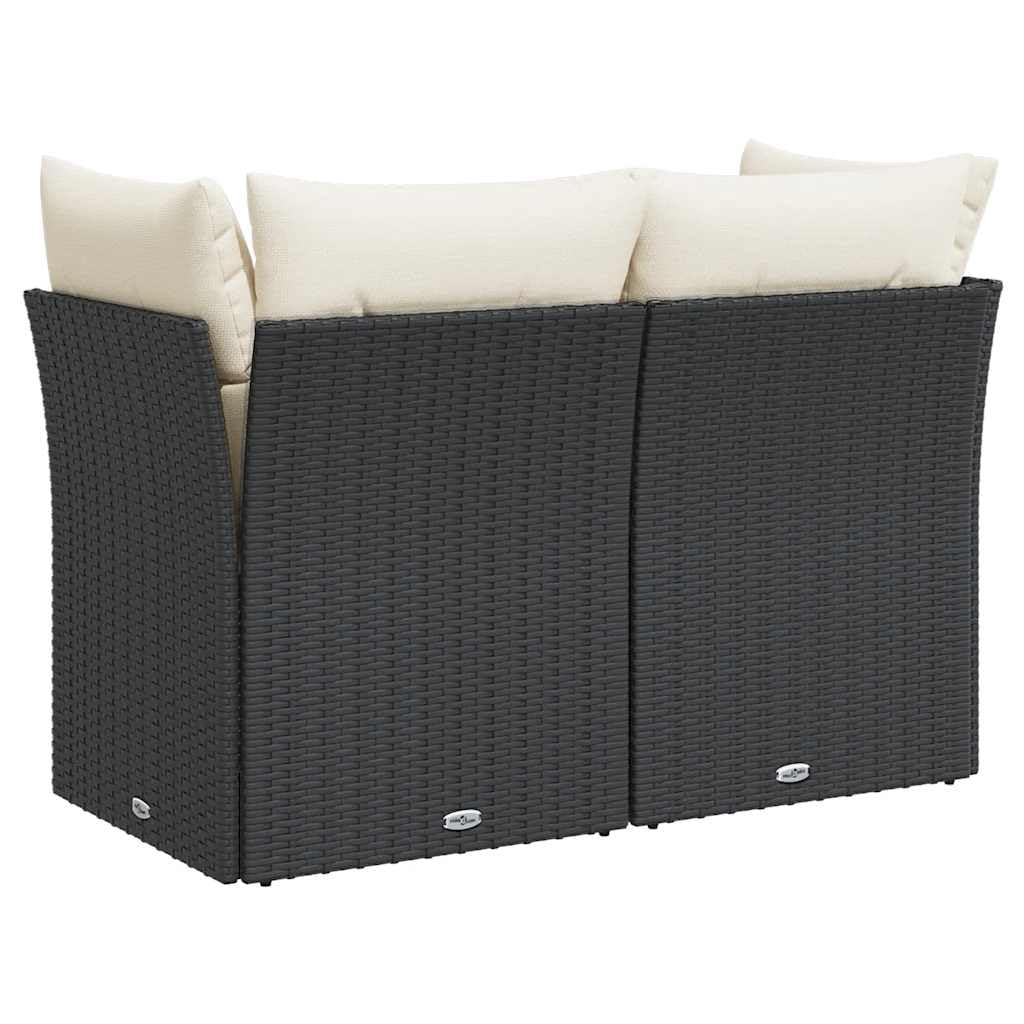 Divano da Giardino Polyrattan Nero 2 Posti con Cuscini Crema Set Relax Esterno Resistente UV Modulare 124x62x69 cm Seduta Imbottita Lavabile Poltrone Giardino