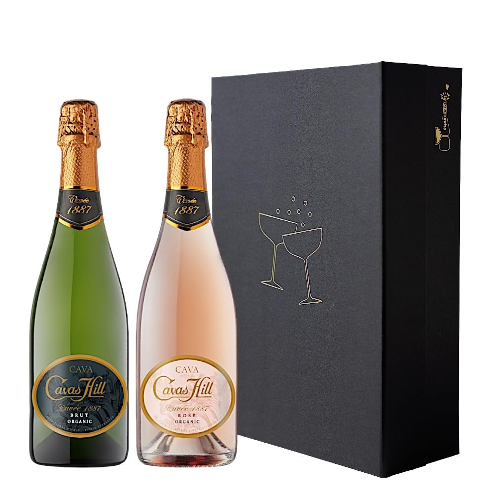 Cavas Hill Cava Brut Organic y Rosé Organic, Pack 2 Botellas, Cuvée 1887, Estuche Regalo Premium Negro, Penedès