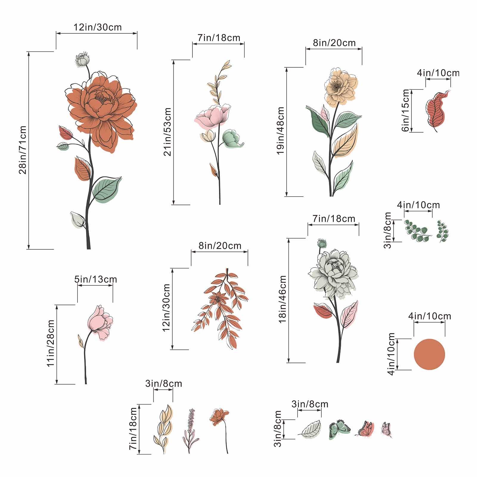 Boho Flower Wall Stickers for Bedroom: Peel and Stick Wildflower Floral Butterflies Wall Stickers - Image 4