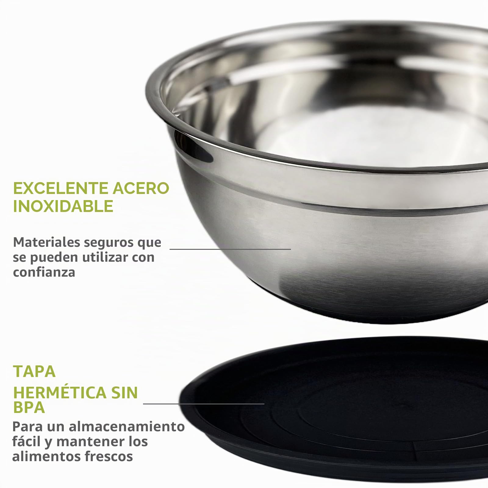 Juego de 5 Cuencos para Mezclar de Acero Inoxidable con Base Antideslizante, Ensaladera, 1L, 1.5L, 2L, 3L, 4.5L, 5 Tapas y 3 Ralladores, Aptos para Lavavajillas para Hornear, Servir