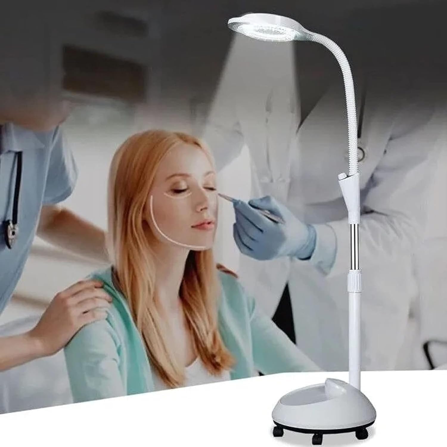 Genérico Lámpara de exploración quirúrgica Lámpara médica quirúrgica móvil Lámpara de exploración médica de Piso 8 X Aumento Lámpara De Pie Flexible Brazo De Altura Ajustable con Soporte con Ruedas