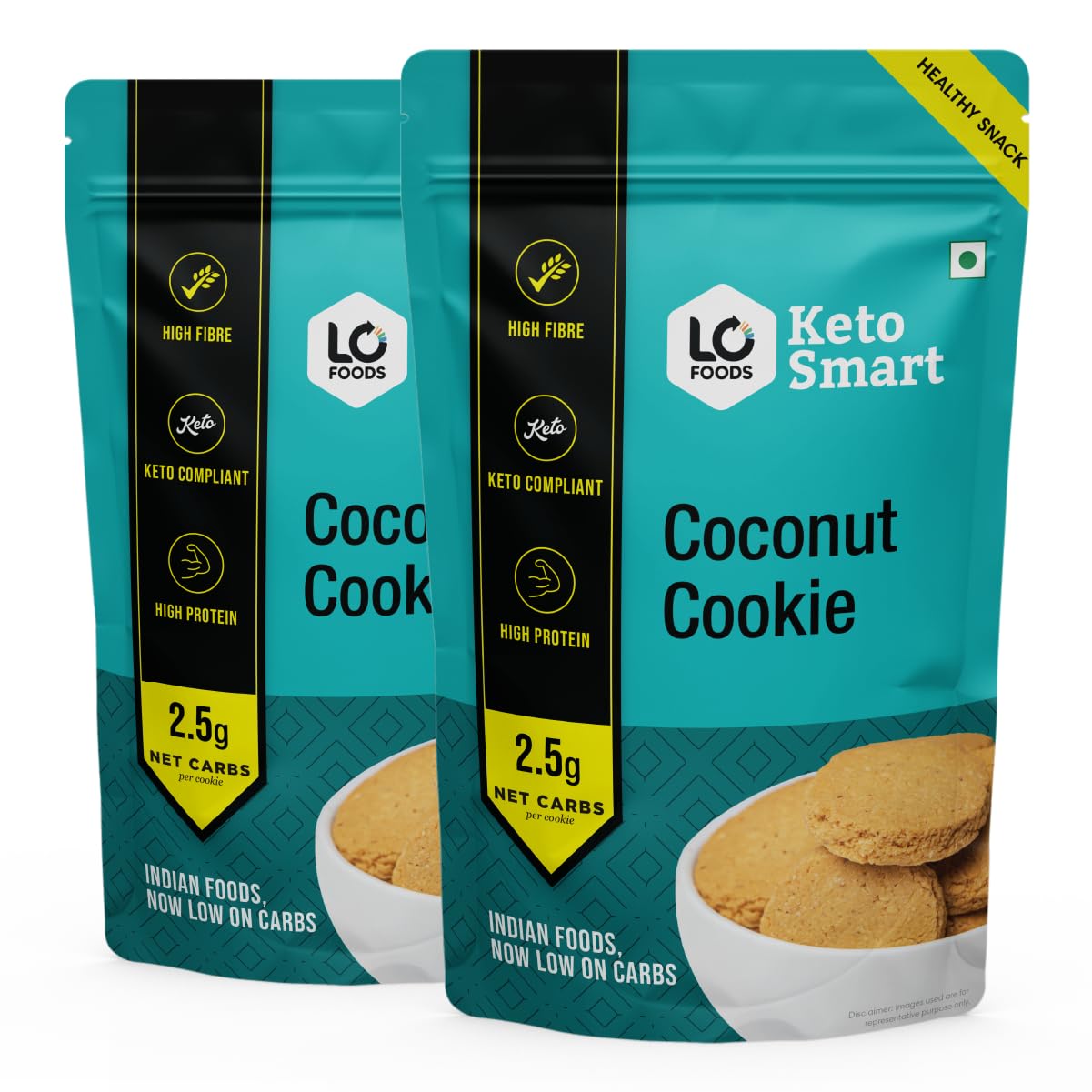 Lo! Foods - Keto Coconut Cookies (2 X 200g) | Stevia Sweetened Sugar Free Keto Cookies | Authentic Flavor and Taste Keto Biscuits | 2.8g Net Carb Keto Snacks with Zero Sugar | Low Carb Diabetic Snacks
