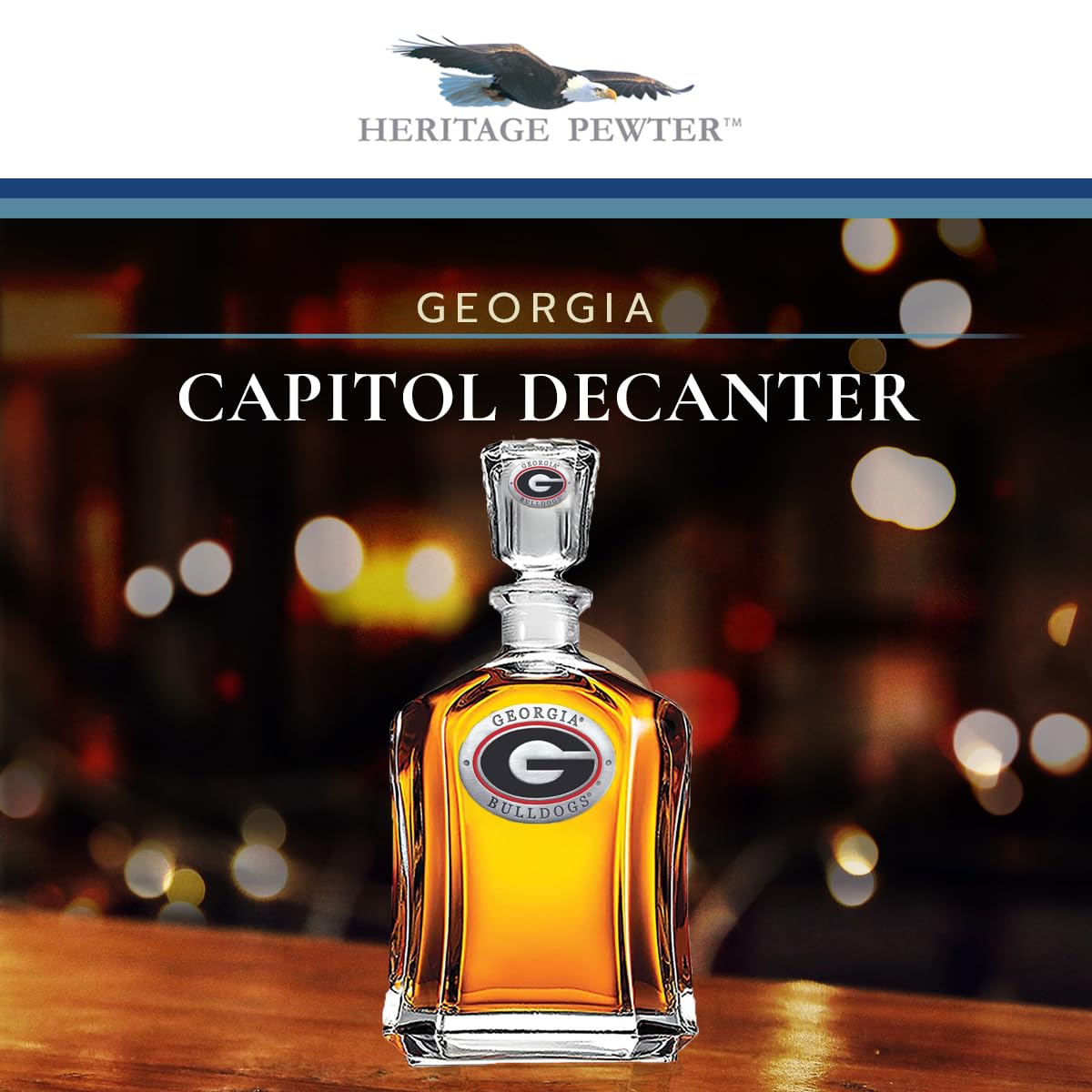 Heritage Pewter Georgia Capitol Decanter | 24 OZ Whiskey Decanter for Liquor with Airtight Stopper | Expertly Crafted Pewter Glass Clear