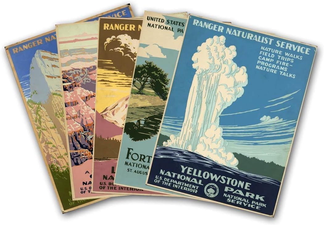 Ranger Naturalist Service US National Park Travel Print Set of Five