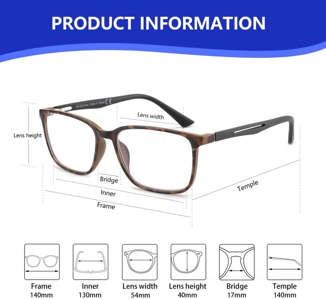 BLUEMOKY Blue Light Reading Glasses for Men,Sport Square Frame Readers, Anti Glare Computer Glasses - Image 2