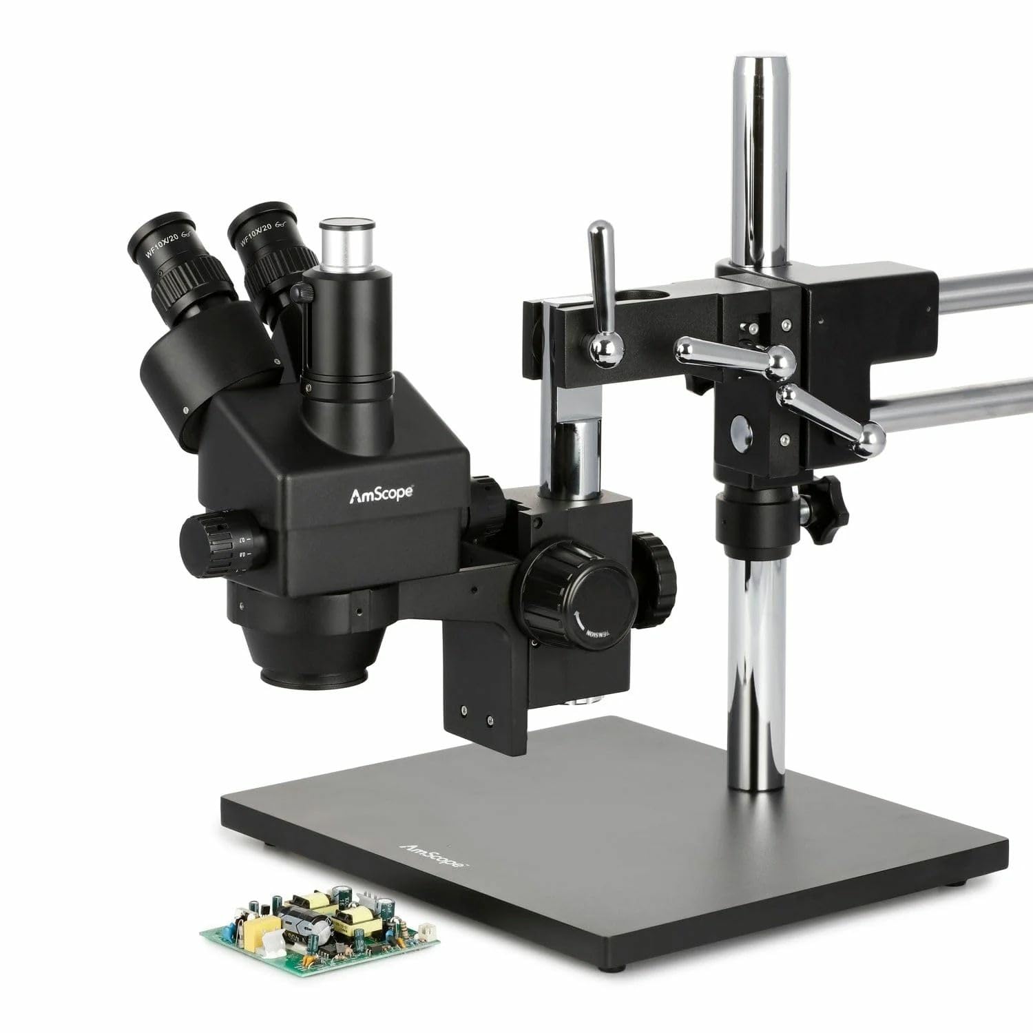 AmScope - 3.5X-180X Microscopio Estéreo Trinocular Zoom con Soporte Negro de Brazo Doble - SM-4TZZ-B