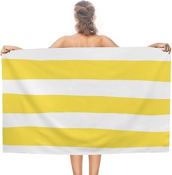 Lemon Yellow and White Beach Towel, Quick Dry & Sand Free Beach Towels 31" X 51" Microfiber Pool Towels for Hotel or Bathroom Tub