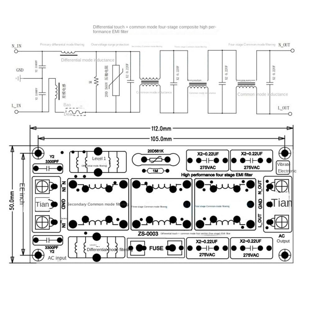 Filtre Audio à Quatre Niveaux Alimentation AC 220 V 110 V Mode Différentiel Mode Commun Règles de Sécurité EMC FCC 16A