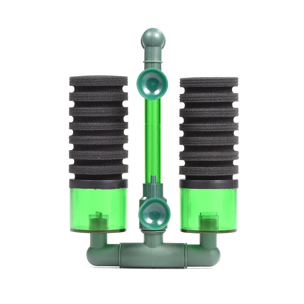 Filtro a Base di Schiuma biochimica Bio Sponge Double Head Air Pump con Ventosa per Attrezzatura Acquario (QS-100A)