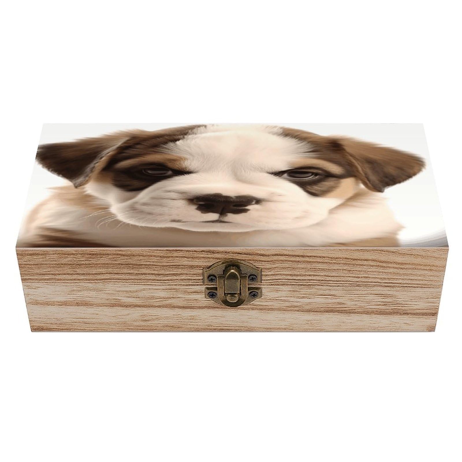 JTREHY Dog Puppies Wooden Storage Box Exquisite Durable Wood Gift Case Sturdy Vintage Jewelry Wooden Chest for Art Hobbies Storage Keepsake Gift