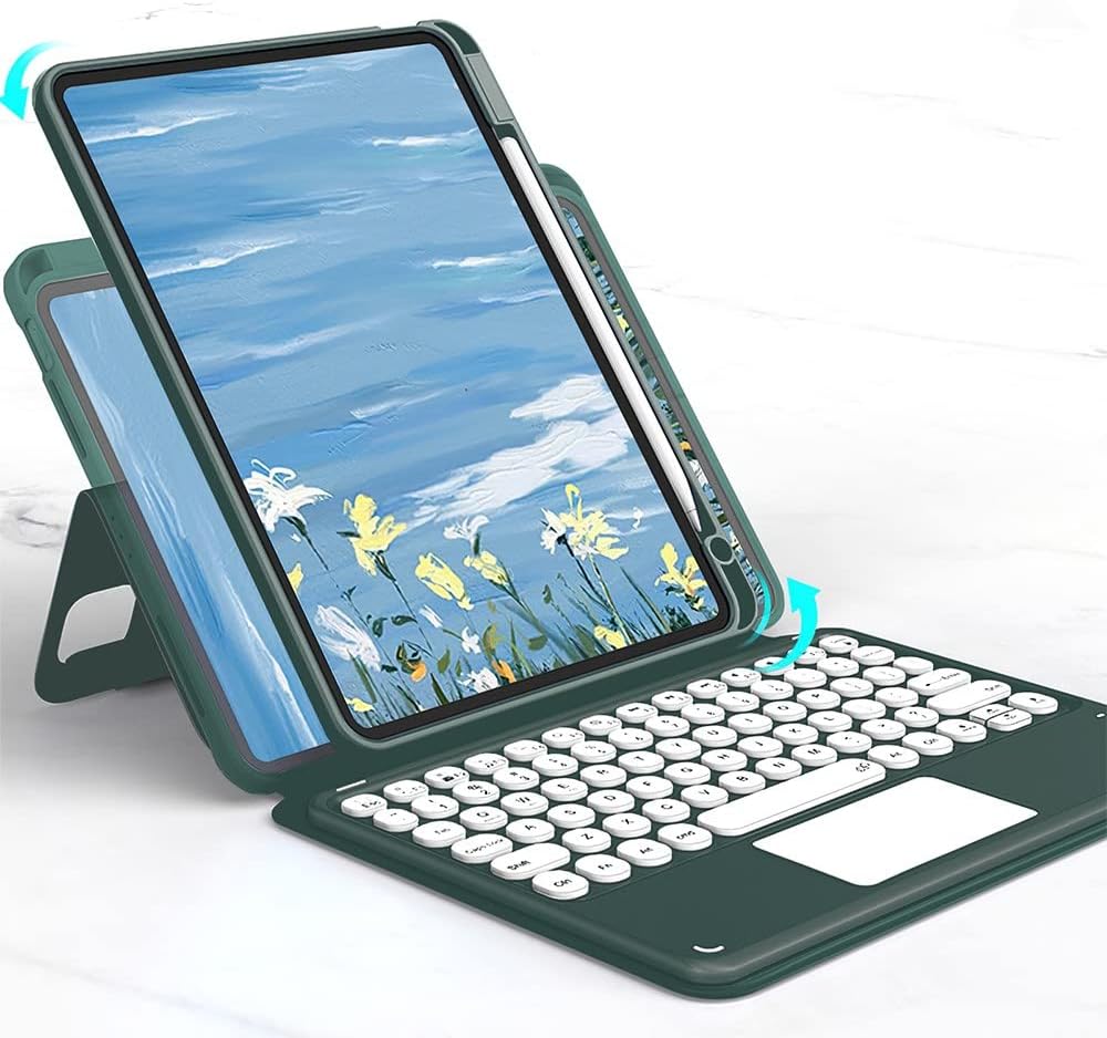 HENGHUI Magnetic Keyboard Case for iPad 11th Gen 11" (A16,2025)/ iPad 10th Generation 2022 10.9" Touchpad Color Keyboard Round Key Clear Case Support Portrait Mode (DarkGreen)