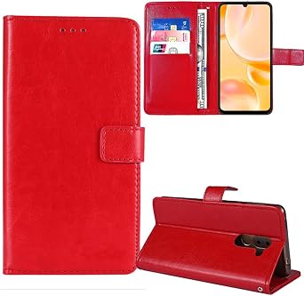 Stand Premium Retro Business Flip Leather Case Protector Bumper for M-Horse C68 6.8" Protection Phone Cover Skin Folio Book Card Slot Wallet Magnetic Red