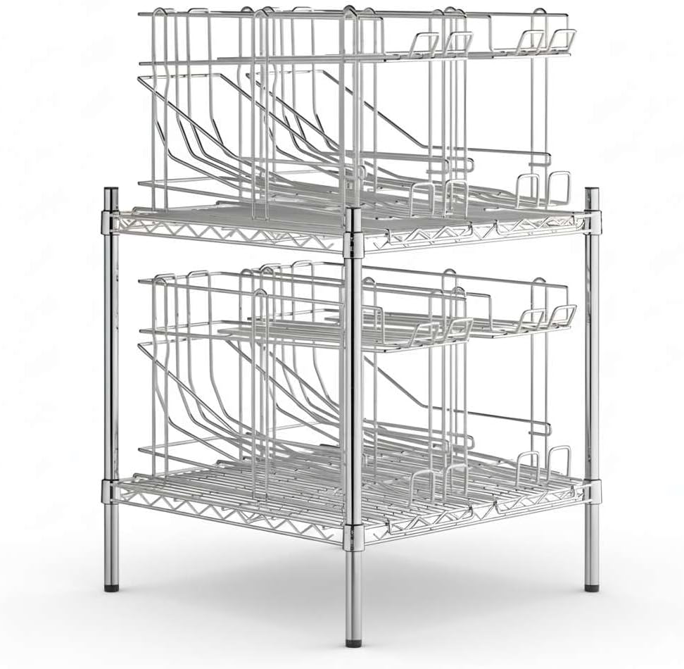 24" x 36" x 27" Chrome Wire Shelving System with 4 FIFO Can Racks for #10 and #5 Cans, NSF