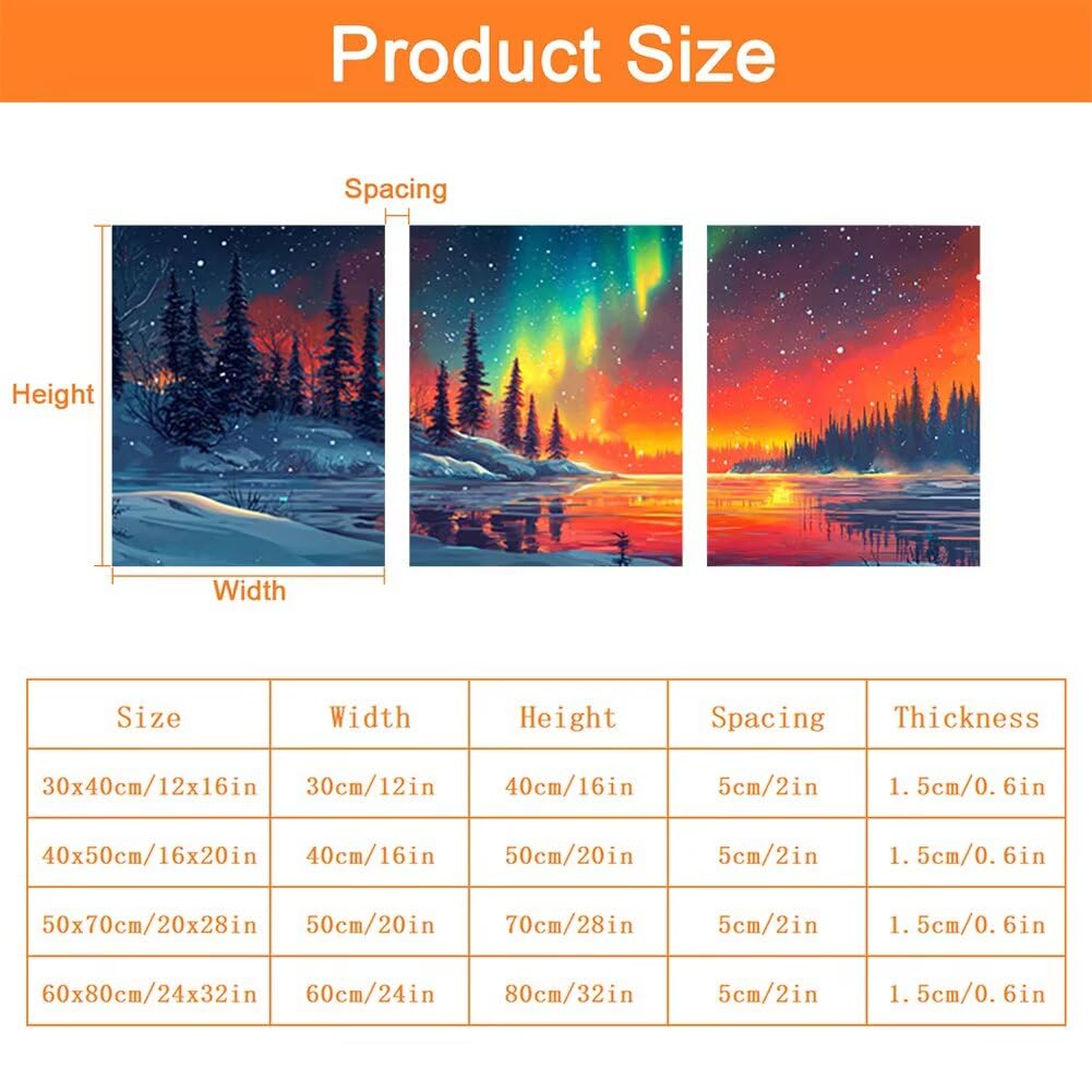 Leinwand Bilder mit Rahmen, 3Pcs Aurora Wandbilder Wohnzimmer Set, 40 x 50 cm x 3 Pcs Leinwand Bilder Landschaft Wanddeko Schlafzimmer, Wandbilder mit Haken für Wanddeko Wohnzimmer, Geschenke, -2269