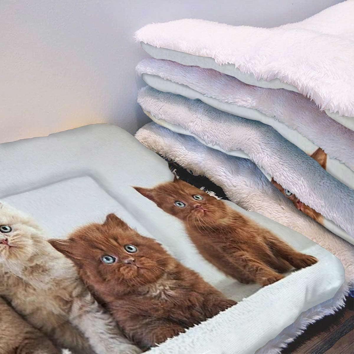 review Caramel White Durable Reversible Pet Blanket Hipster Cat Cute Kitten Feline for Bed, Couch, Sofa, Travel,Washable & Lightweight Animal 18