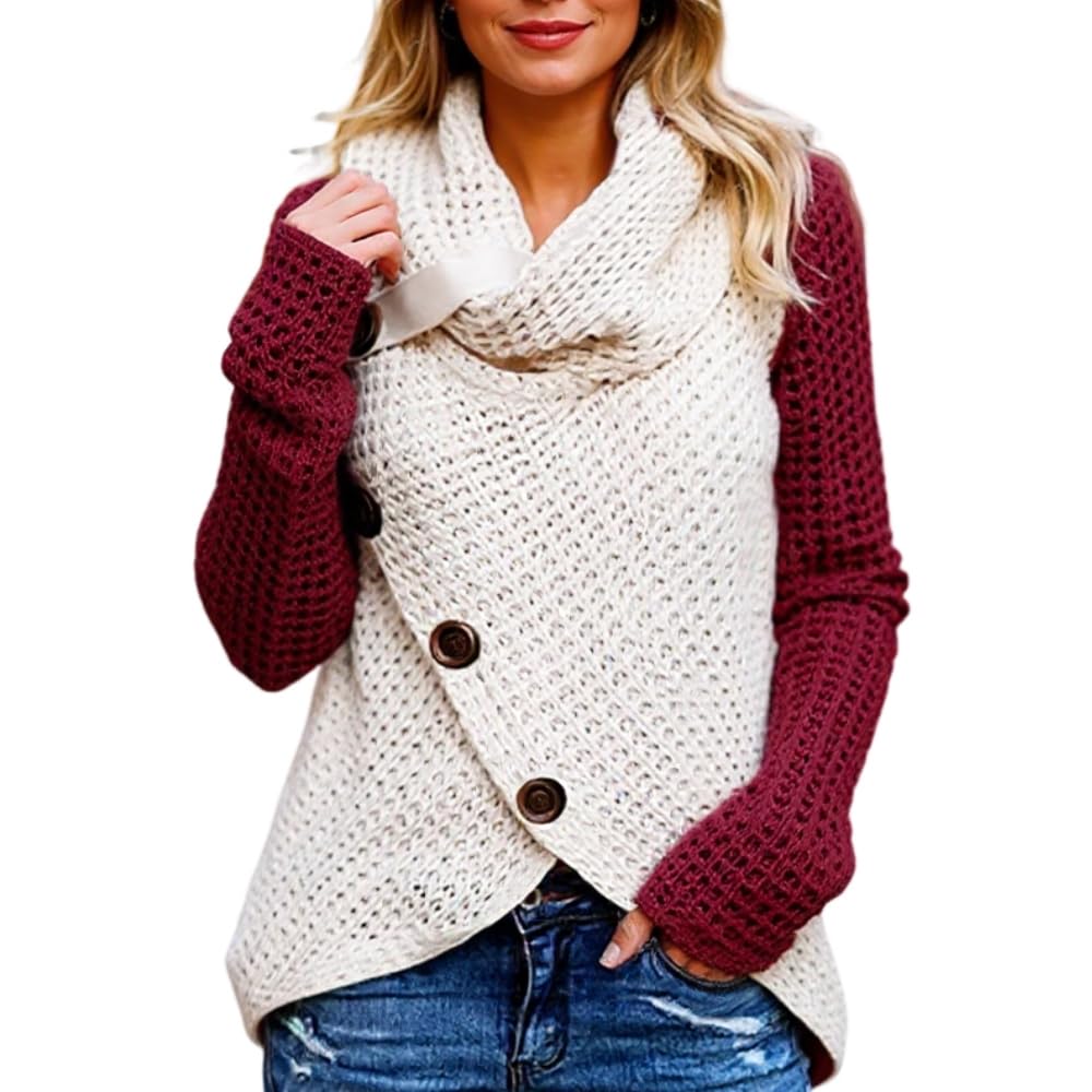 Womens Chunky Knit Turtleneck Long Sleeve Pullover Sweater Asymmetric Hem Loose Fit Casual Fall Winter Sweaters Tops