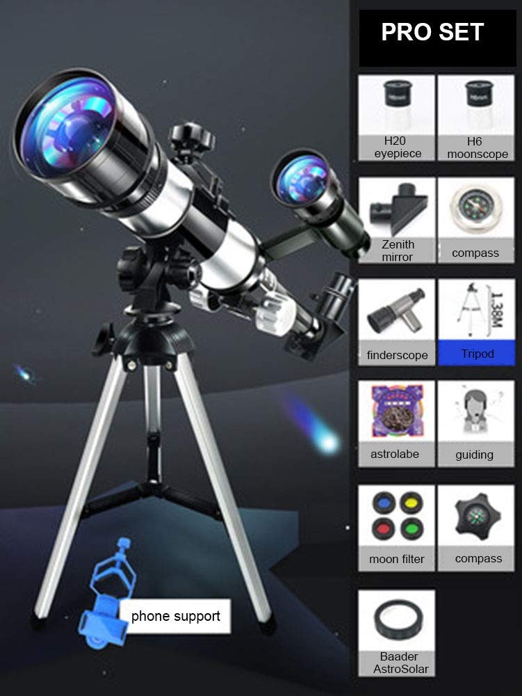 Telescopio refractario Telescopio monocular astronómico para Principiantes Telescopio portátil para Adultos Trípode buscador