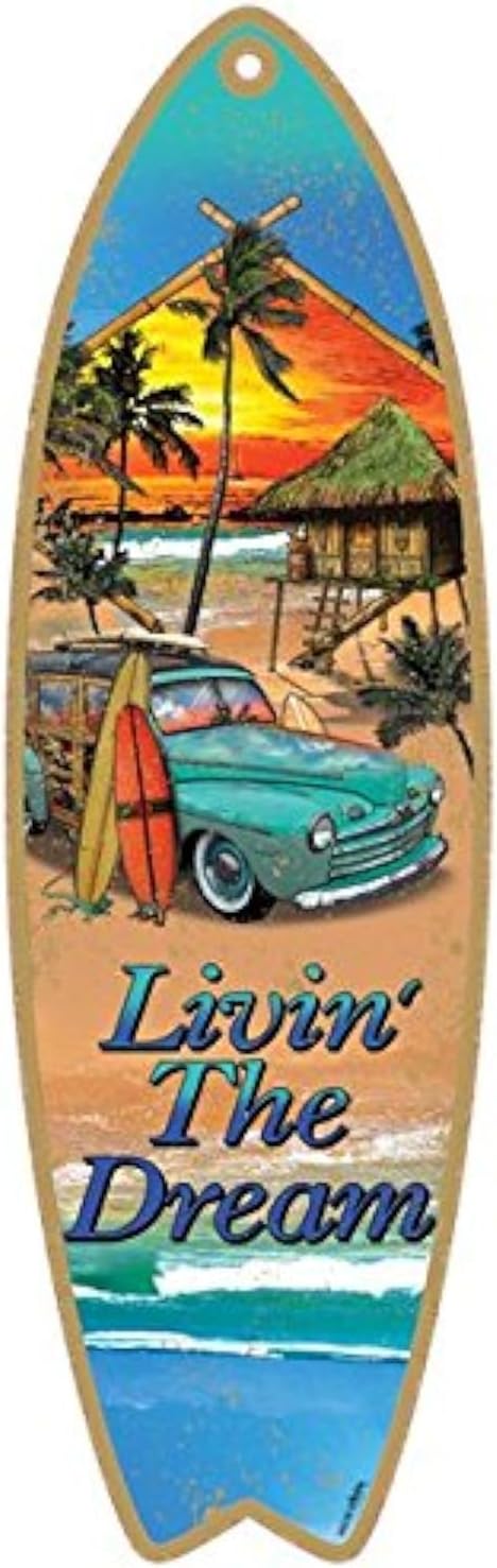Livin' the dream (beach image) 5" x 16" Surfboard PVC Plaque featuring the artwork of Michael Messina