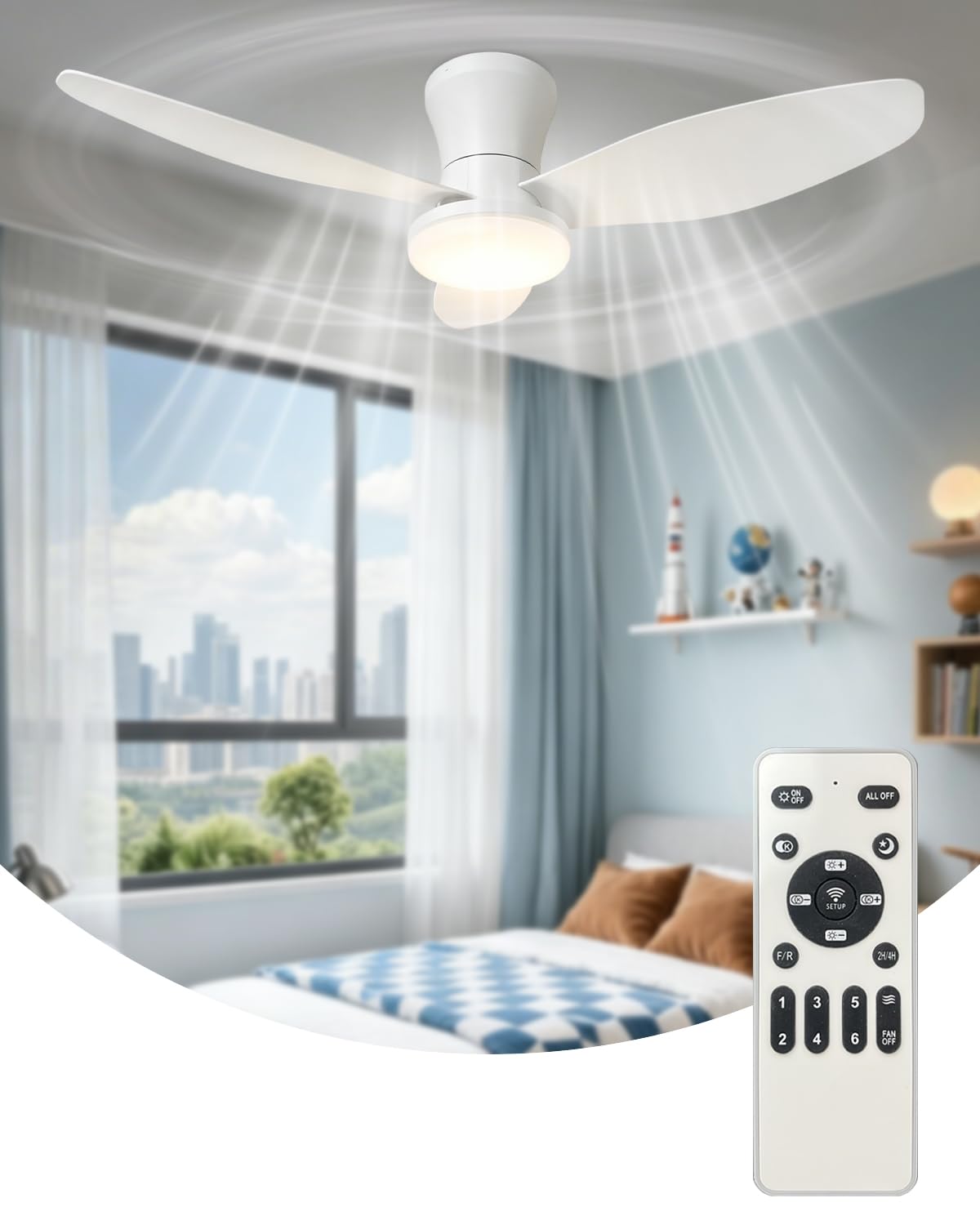 88cm Ceiling Fans with Lights and Remote For Bedrooms (White 3-Blade)