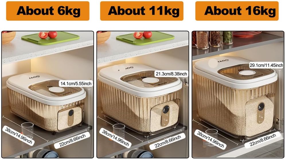 Rice Storage Container, Food Container, Dry Food Storage, Pet Food Dispenser, 13/24/35lbs Large Storage Bin with Lid,Silicone Ring & Moisture Proof,for Grain Cereal Soybean Corn,35lb