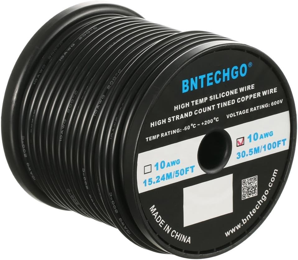 New Deal BNTECHGO 10 Gauge Silicone Wire Spool 100 ft Black Flexible 10 AWG Stranded Tinned Copper Wire Flash Deals - 80% OFF BNTECHGO 10 Gauge Silicone Wire Spool 100 ft Black Flexible 10 AWG Stranded Tinned Copper Wire