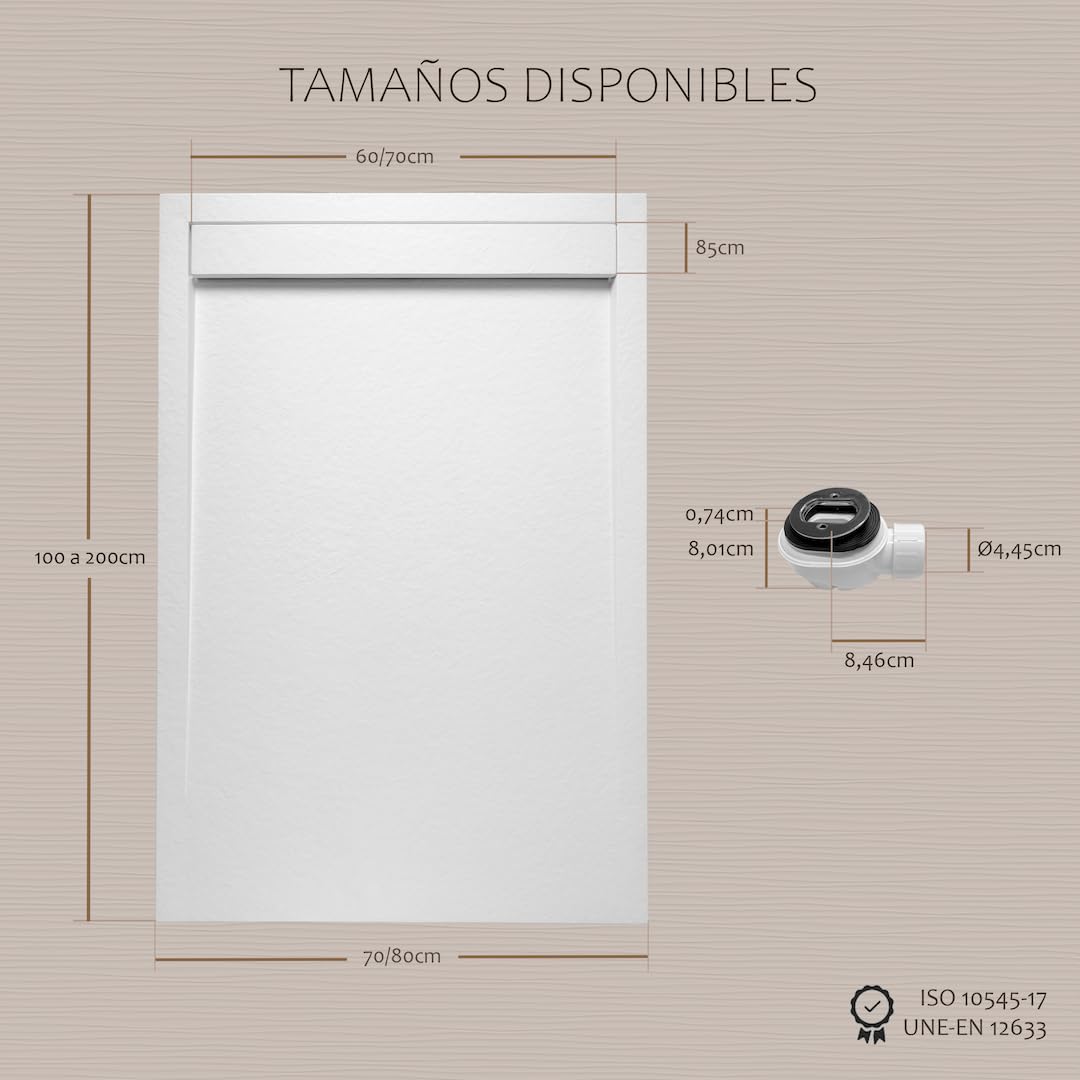 Plato de Ducha Antideslizante y Antibacteriano, Plato Ducha Resina Resistente a Agentes Químicos, Incluye Rejilla Desagüe Ducha y Válvula (Ral 1172 BEIGE, 70 x 170)