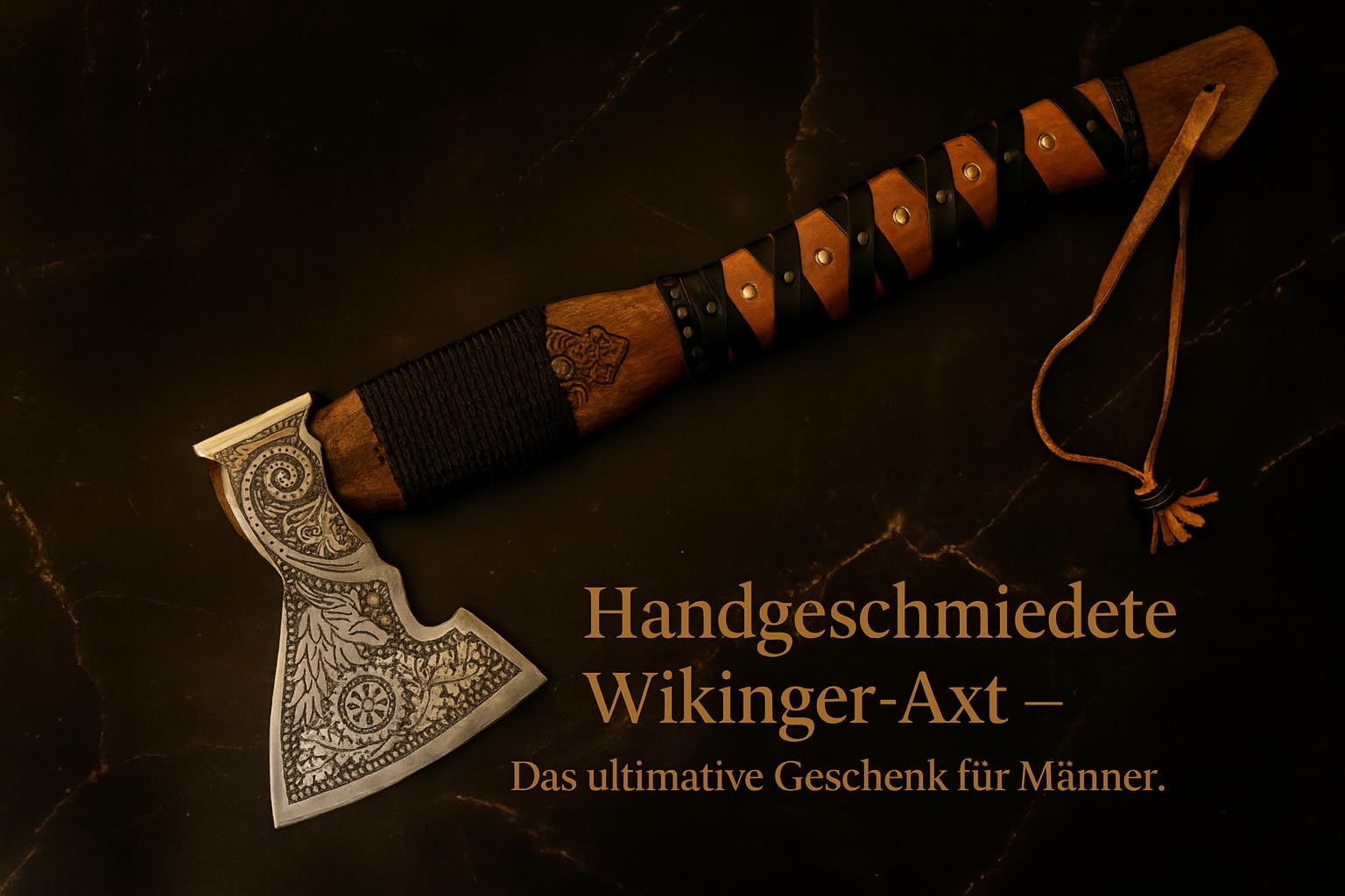Novahaven Falkir – Hacha de lujo forjada a mano al aire libre de acero inoxidable con grabado, mango de palo de rosa y funda de cuero – Hacha de camping estilo vikingo, hacha de bushcraft, idea de
