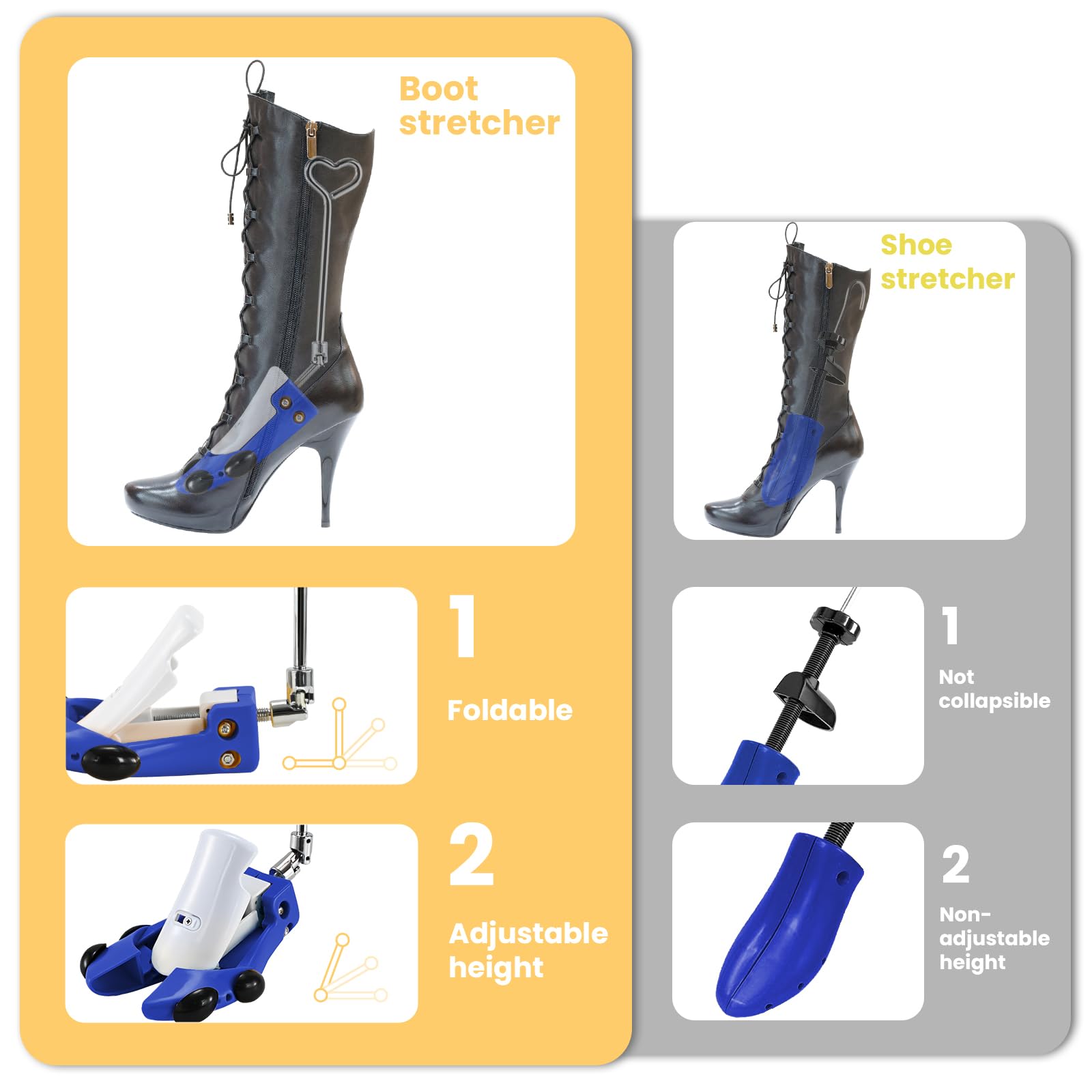 JDPARTS - Estirador de botas para mujeres y hombres, estirador de zapatos para botas ajustable de pies anchos, árboles de zapatos unisex para mujeres y hombres