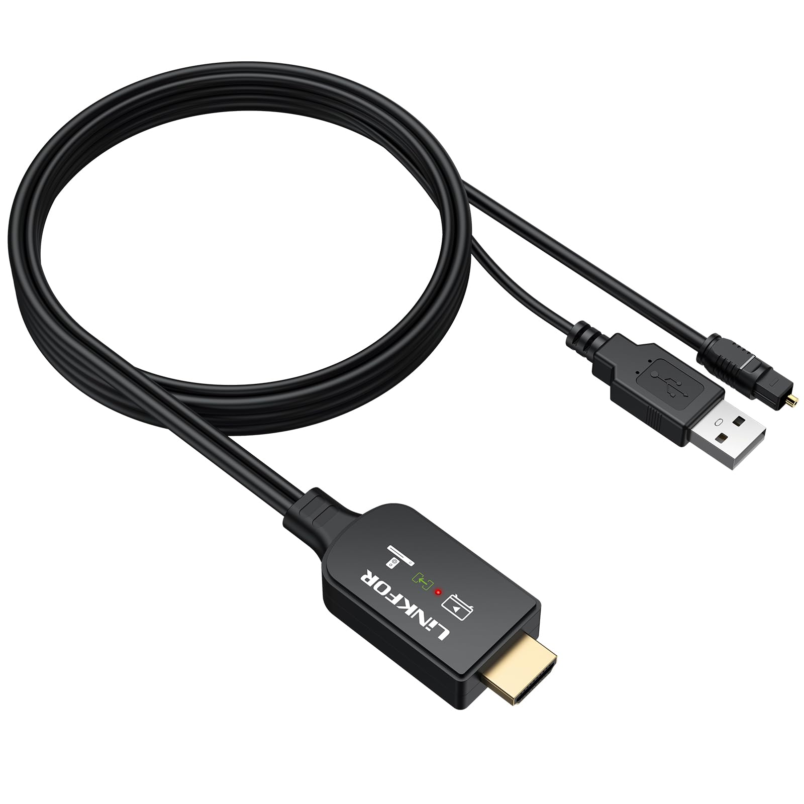 LiNKFOR Adattatore HDMI ARC a Ottico Supporta Audio 192kHz/24bit e Dolby DTS 5.1 Convertitore Cavo HDMI eARC/ARC a Ottico (1.5m) Design All-in-One Estrattore Audio HDMI eARC per Soundbar, Home Theater