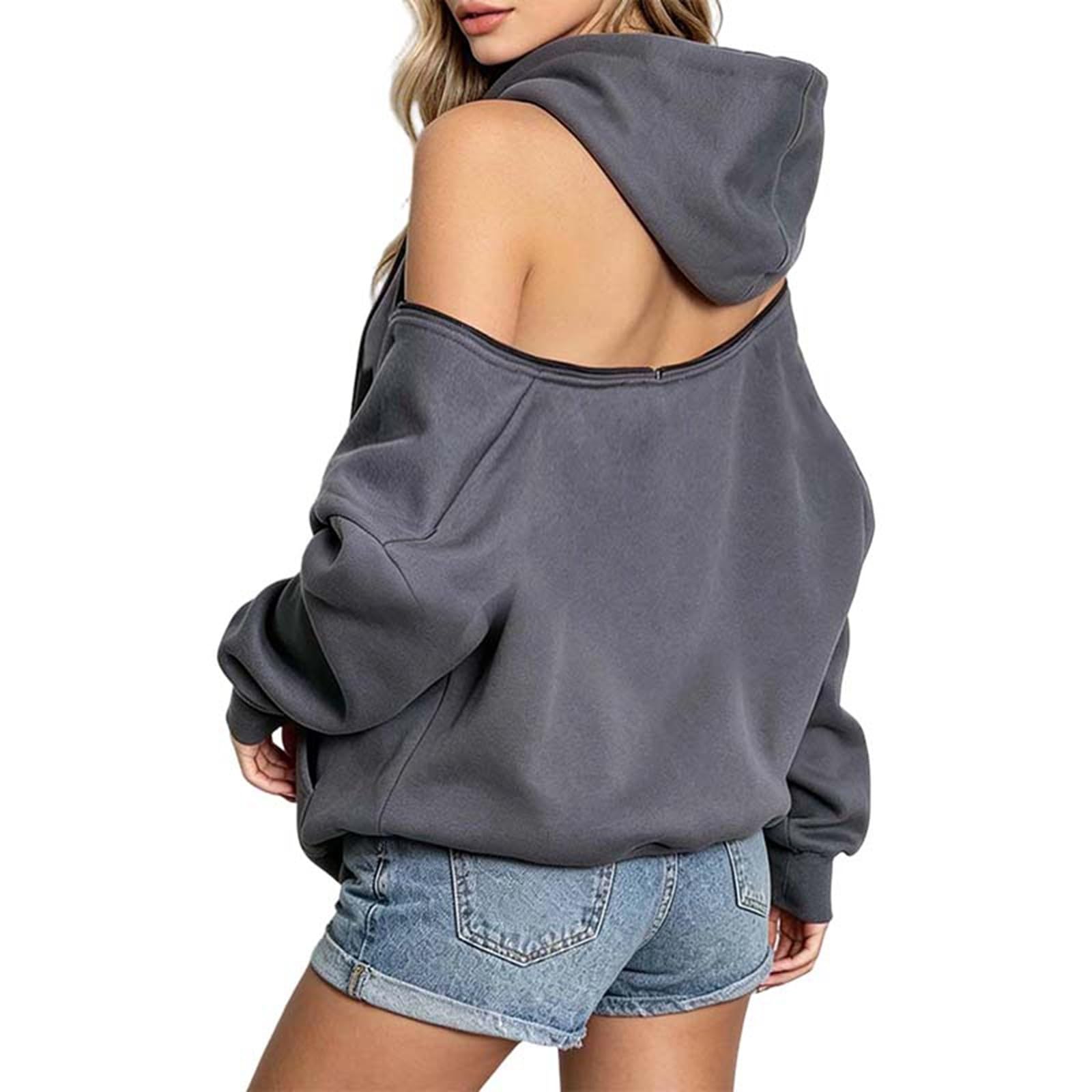 Sudadera bolsillo tipo queso y capucha mujer con cuello abierto original 8