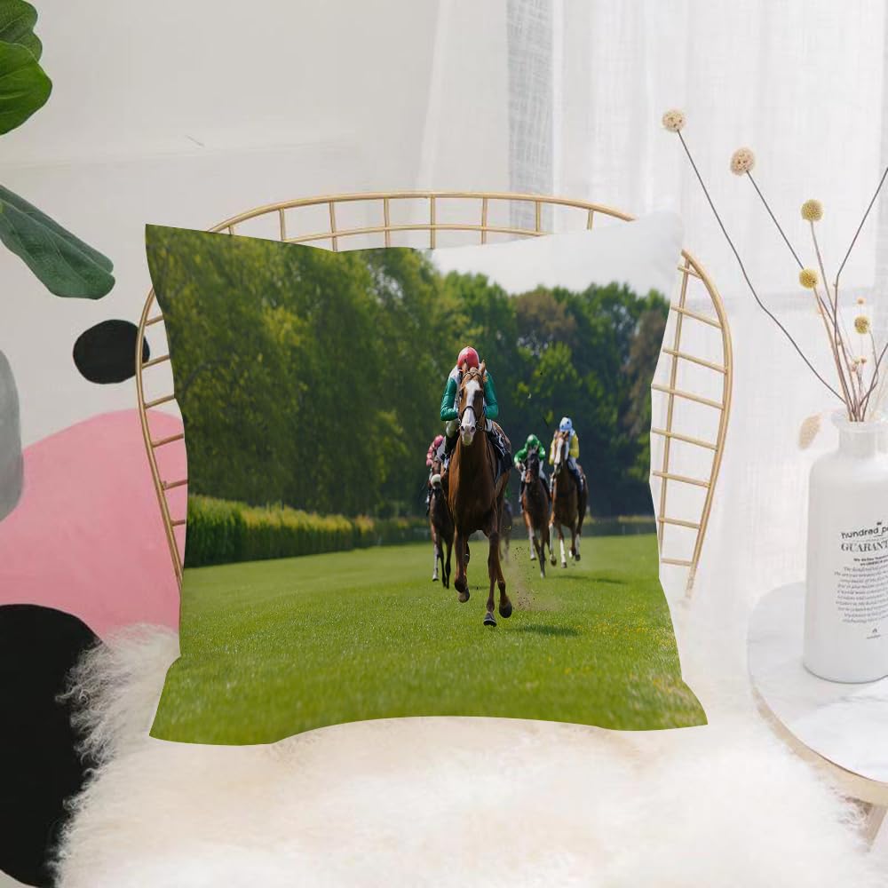 HYOSXW Cushion Cover,Throw Pillow Case Home Decorative for Living Room Bedroom Sofa Chair 16X16 Inch,Man cave decor, several racehorses with s horse racing competition sports venue,Pillowcase 40X40cm