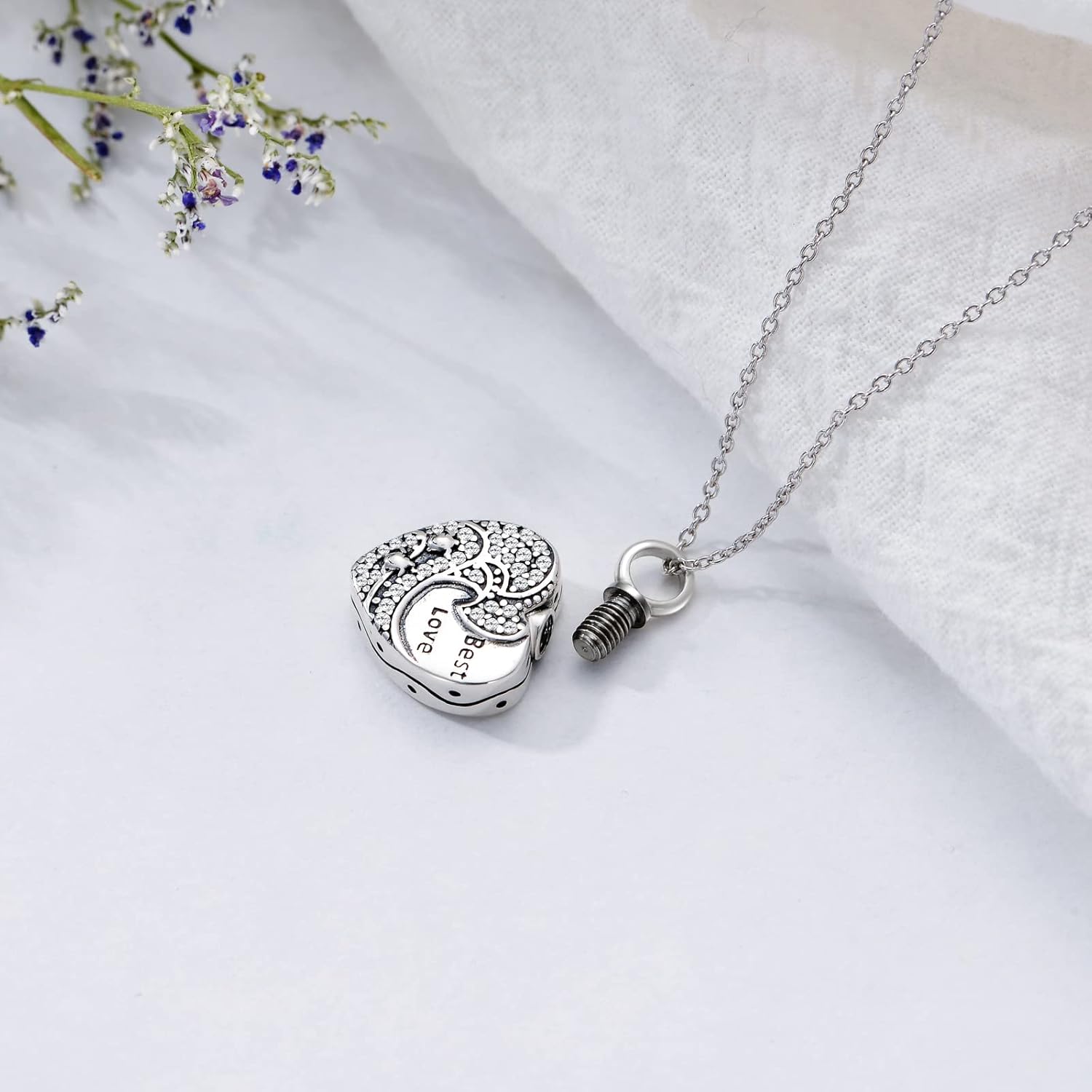 925 Sterling Silver Heart Urn Pendant Necklace with Crystal for Ashe Cremation Keepsake Jewelry - Best Love - Image 4