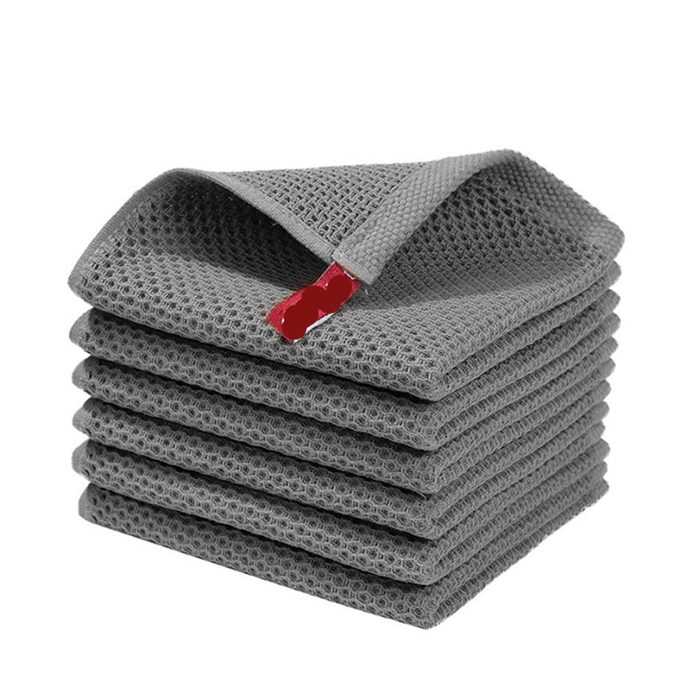 Jobaojiang Towel Soft Absorbent Dishcloth Kitchen Dish Rags Honeycomb Face Wash Towel Household Cleaning Cloth Wash Cloth(Gray Towel,2pcs)