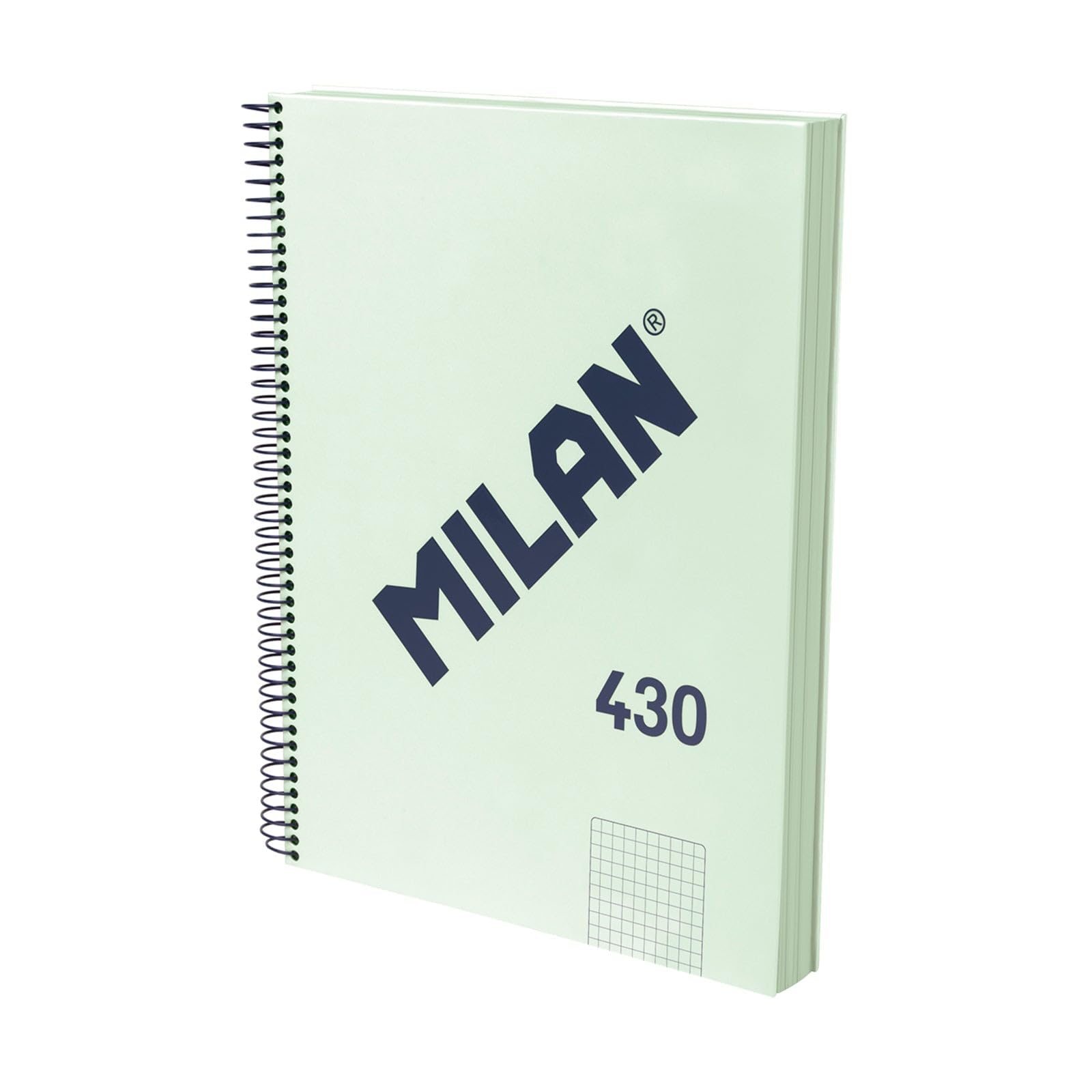 MILAN® Notatnik A4 w twardej oprawie, papier w kratkę (5 x 5 mm), 120 kartek po 95 gr/m², zeszyt gumowy 430, zielony