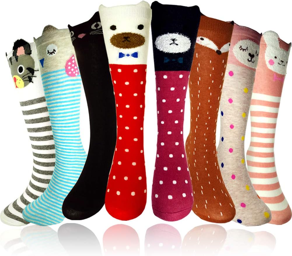 Girls Socks - Little Girls Long Socks Cartoon Animal Knee High Cotton Stockings