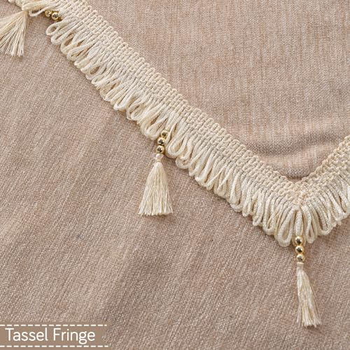Image of HOKIPO 'Serenity Tassel' Chenille 2 Seater Sofa Cover with Tassel - Ivory Fringe (IN-891-BGE)