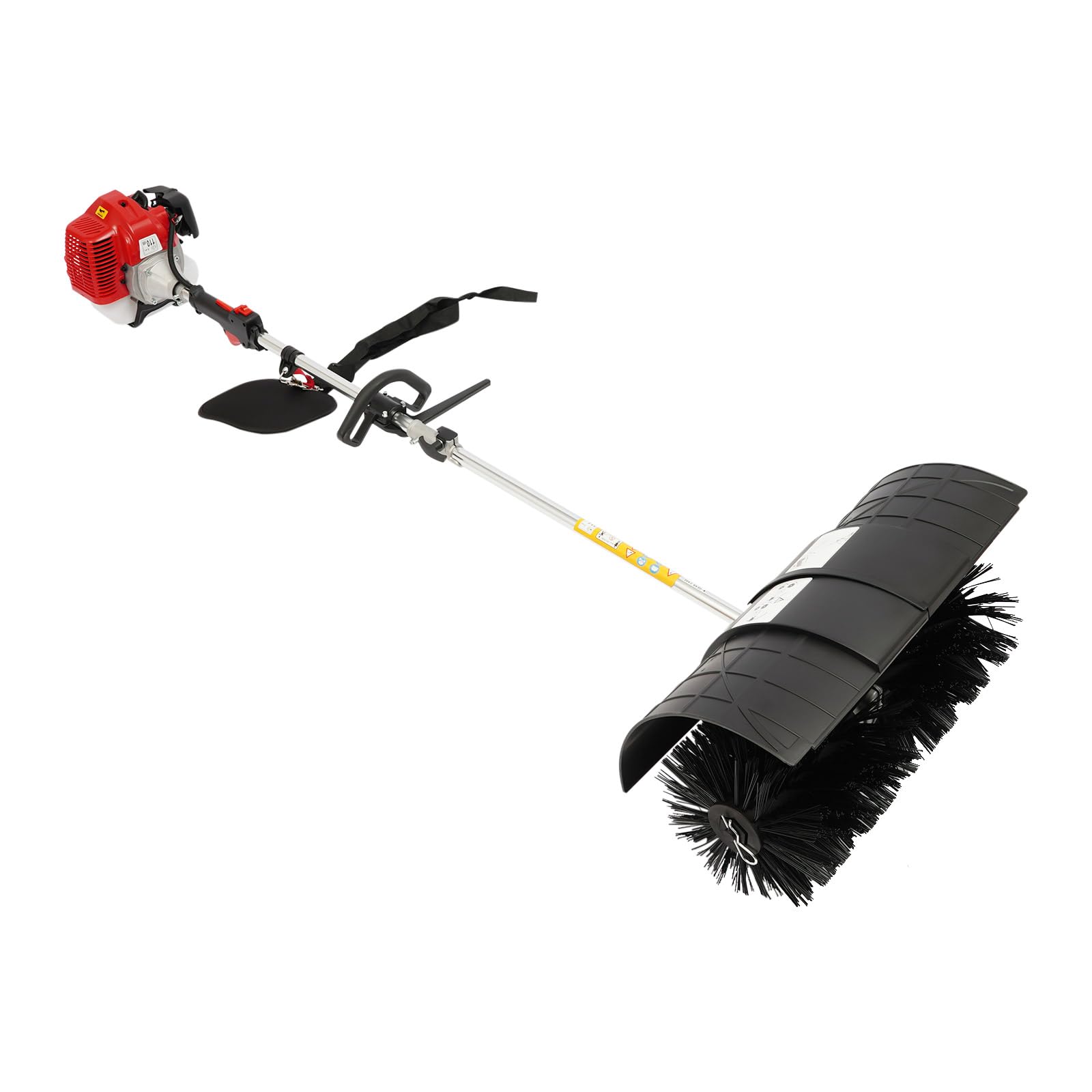 Barredora de gasolina de 52 cc, color negro y rojo, con cepillo de barrido de 20 pulgadas para patio, entrada y pasarela