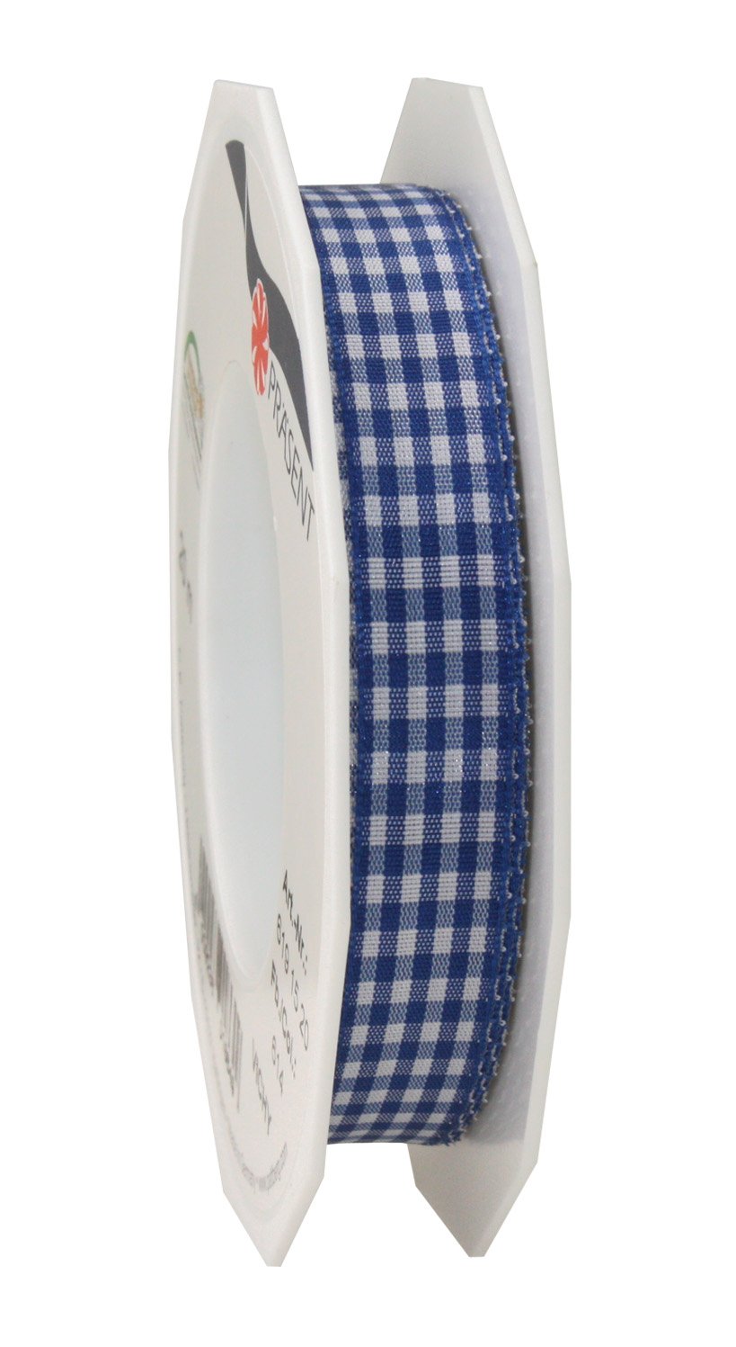 PRÄSENT - Vichy Wired Ribbon Blue-White 15 mm width, 20 m length